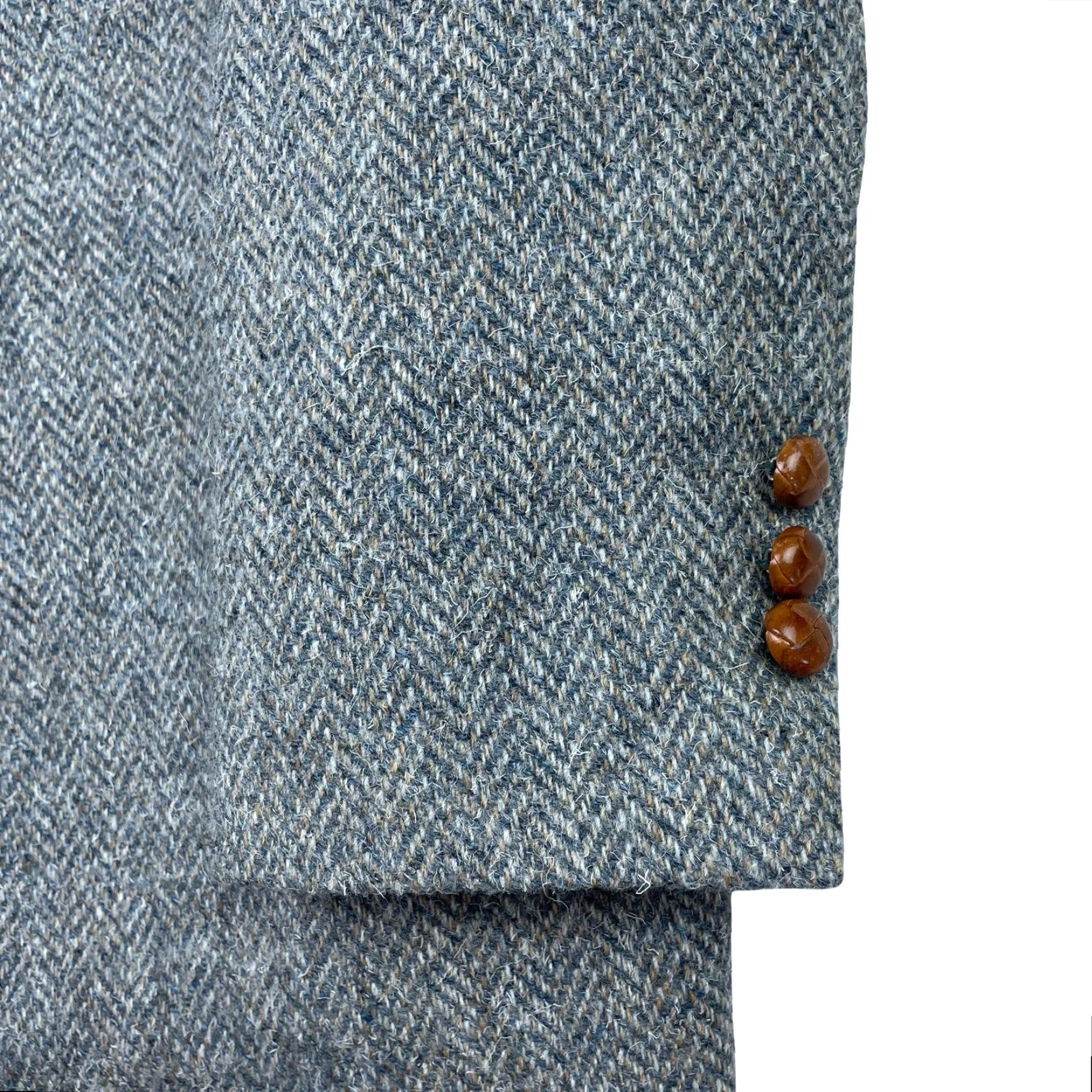 Vintage VINTAGE Nate Friedman Blazer Men 42R Tweed Wool Herringbone Gray Blue Beige 2-Button Notch Lapel Campaign/Business Casual Mens Size 42R - 4 Thumbnail