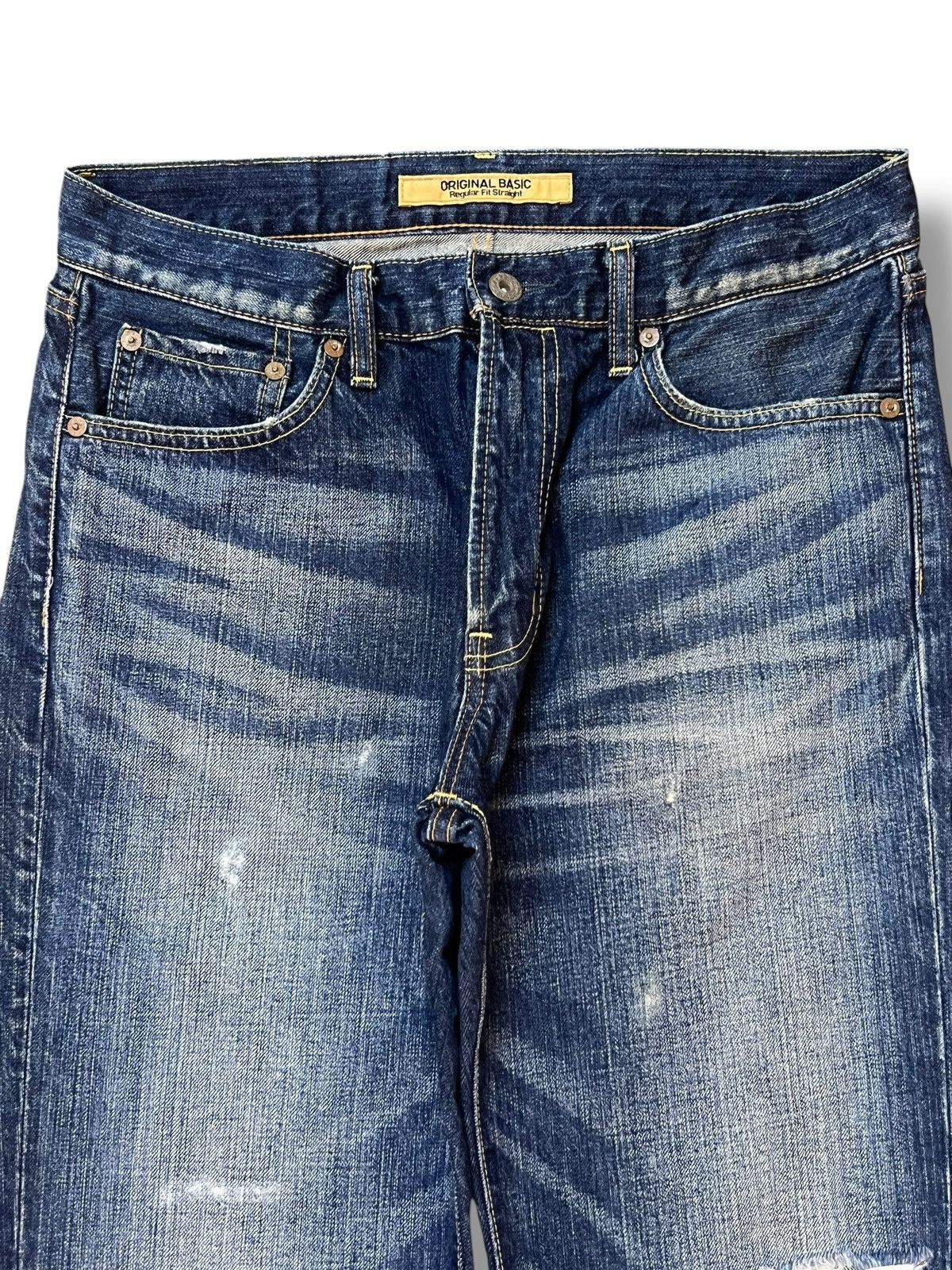 Uniqlo Uniqlo S-002 - Faded Blue Wash, Distressed Straight Jeans Size US 32 / EU 48 - 3 Thumbnail