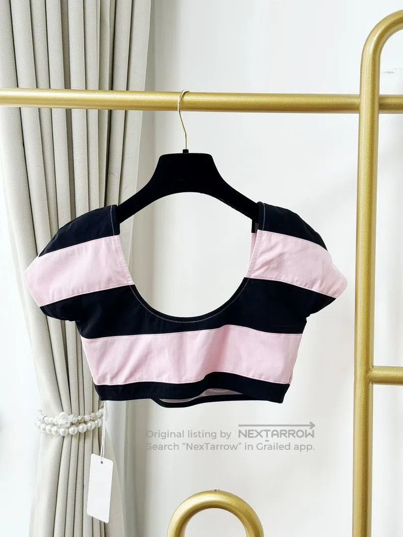 Chanel Chanel 24Mcoco beach series pink and black striped short t Size XS / US 0-2 / IT 36-38 - 2 Thumbnail