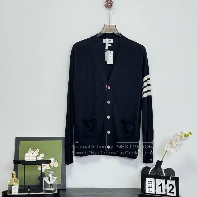Thom Browne Thom Browne New Navy Blue Striped Cardigan Size US L / EU 52-54 / 3 - 1 Thumbnail