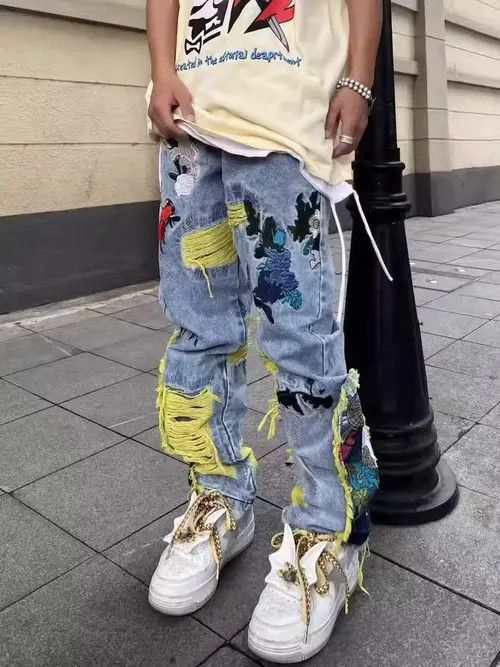 Japanese Brand × Jean Retro heavy embroidery ripped washed distressed jeans Size US 32 / EU 48 - 2 Thumbnail