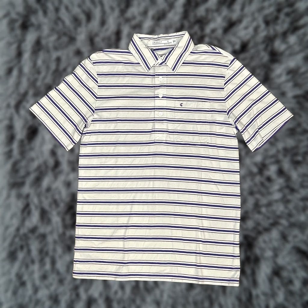 Vintage Criquet Mens S Gray Pima Cotton Stretch Striped Pocket Polo Size US S / EU 44-46 / 1 - 1 Thumbnail