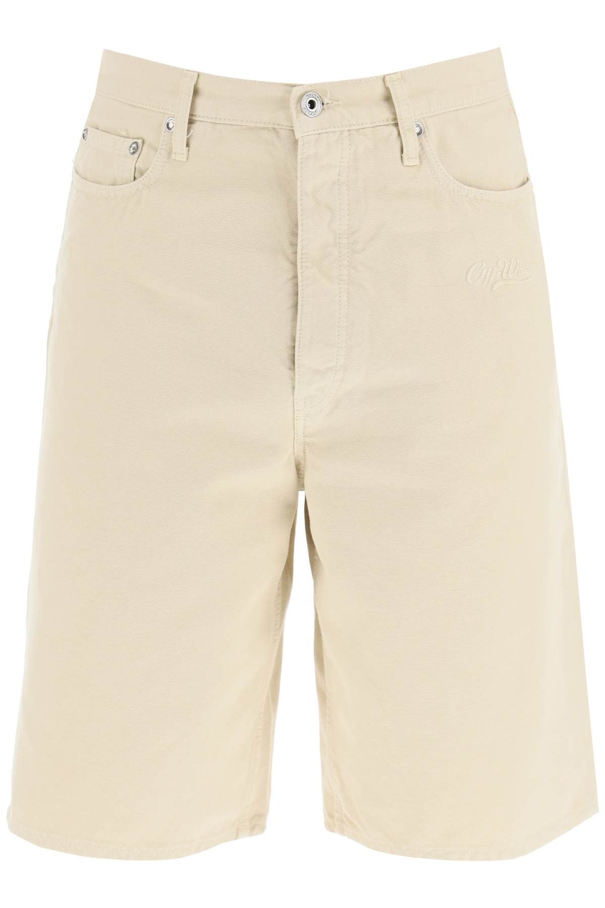 image of Off White Cotton Utility Bermuda Shorts in Beige, Men's (Size 30)