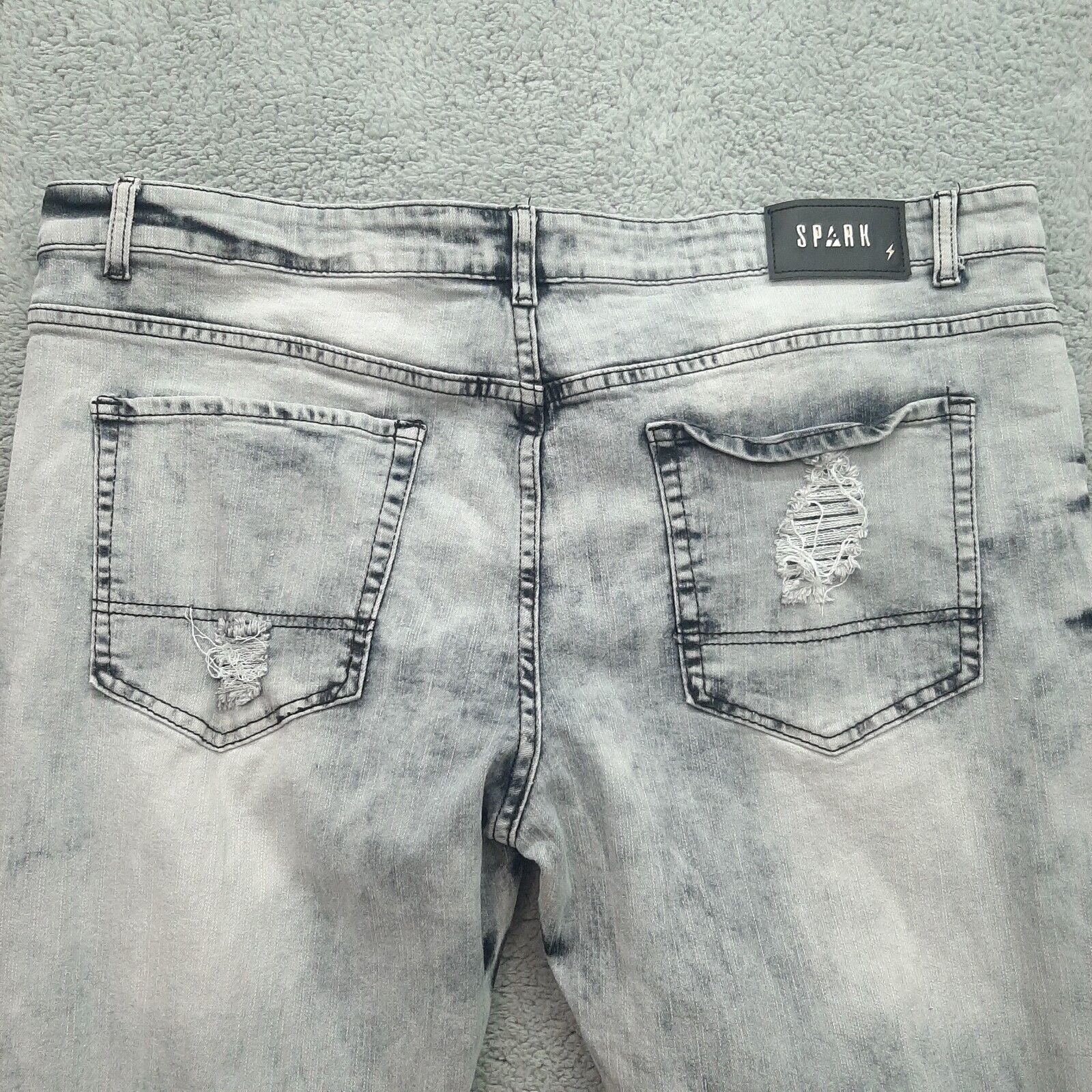 Other Spark ripped repaired Black acid wash Jeans 40X34 90's Y2K Size US 40 / EU 56 - 6 Thumbnail