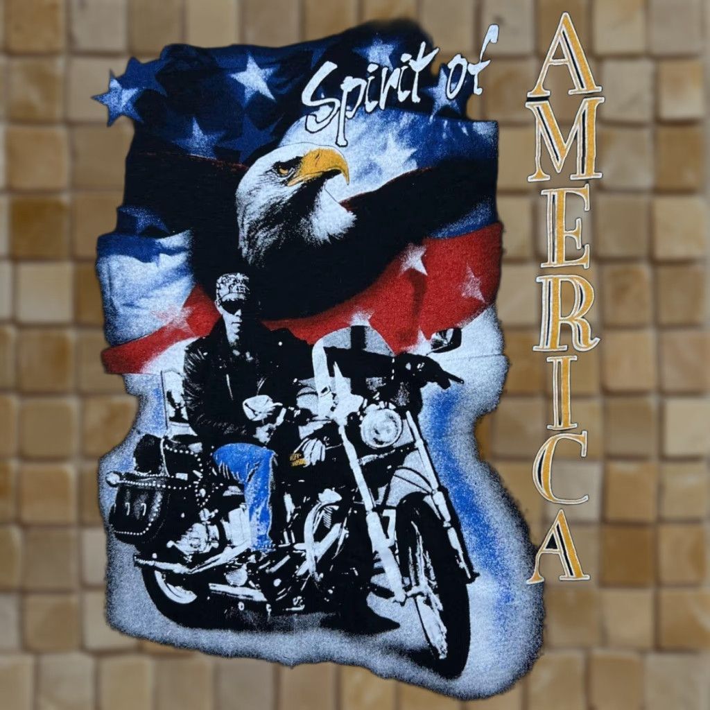 Vintage Vintage Spirit Of America Biker Eagle Patriotic Black Short Sleeve T-Shirt XL Size US XL / EU 56 / 4 - 1 Thumbnail