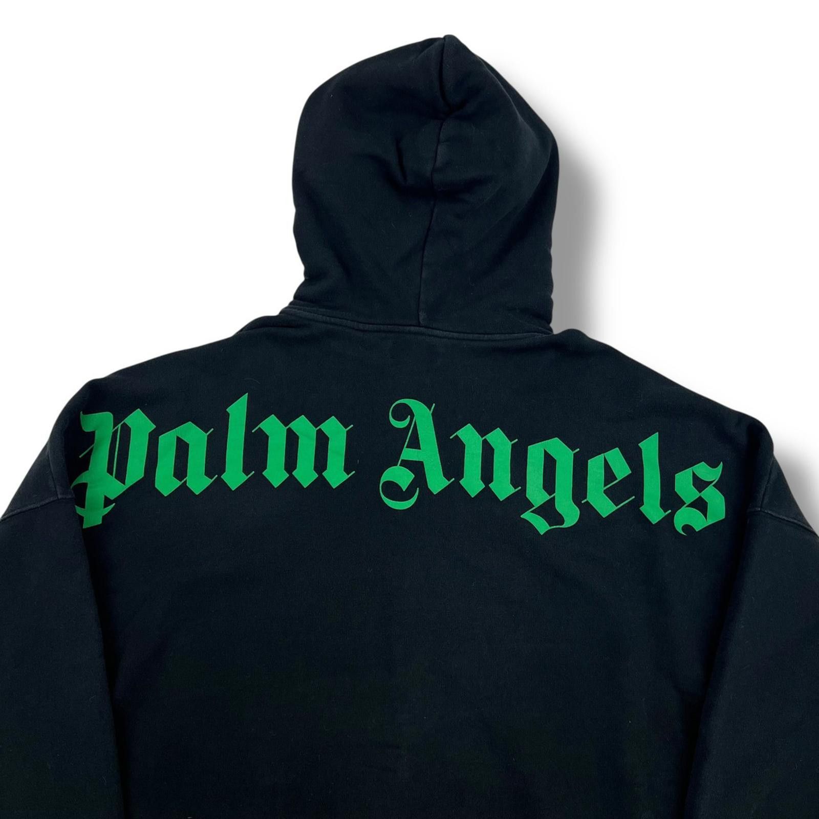 Palm Angels Green Logo Black Hoodie