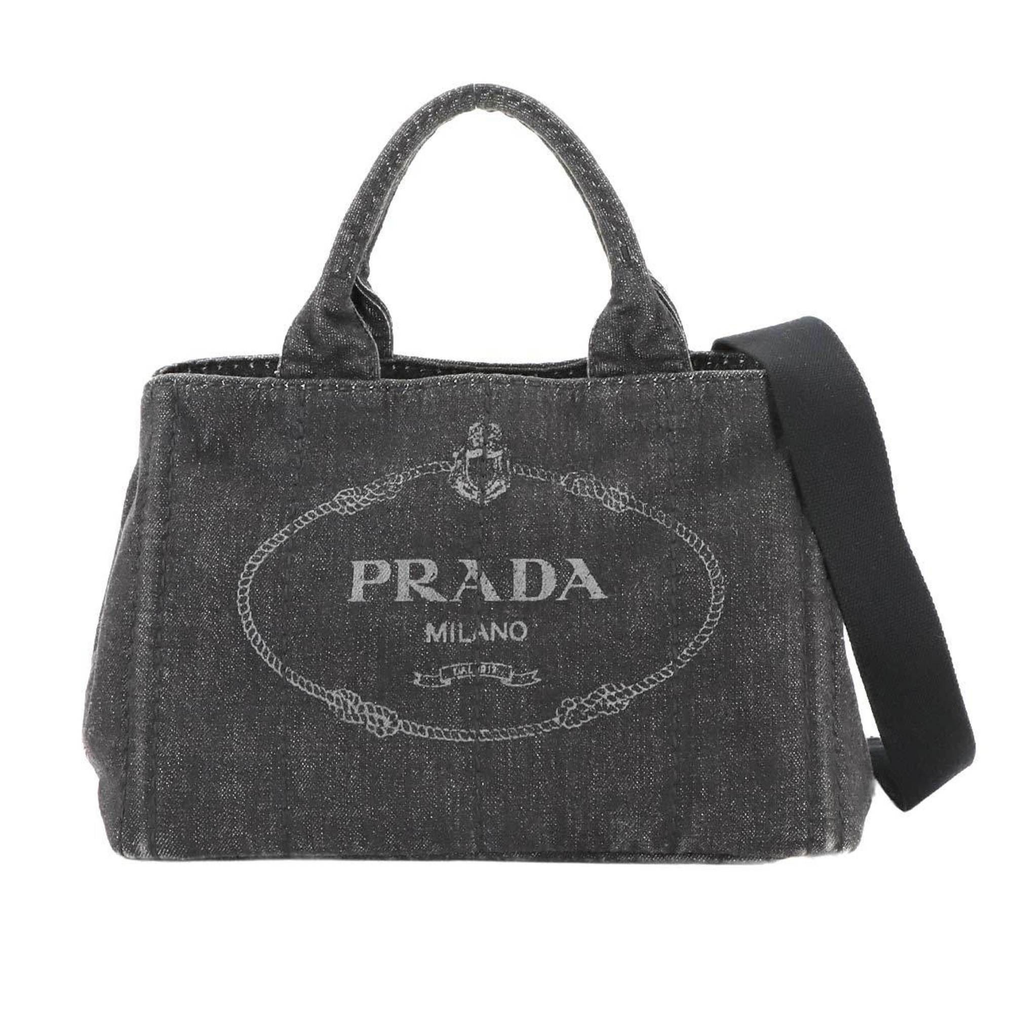 Prada Canapa Mini 2Way Hand Shoulder Bag Canvas Black 1Bg439, Women's