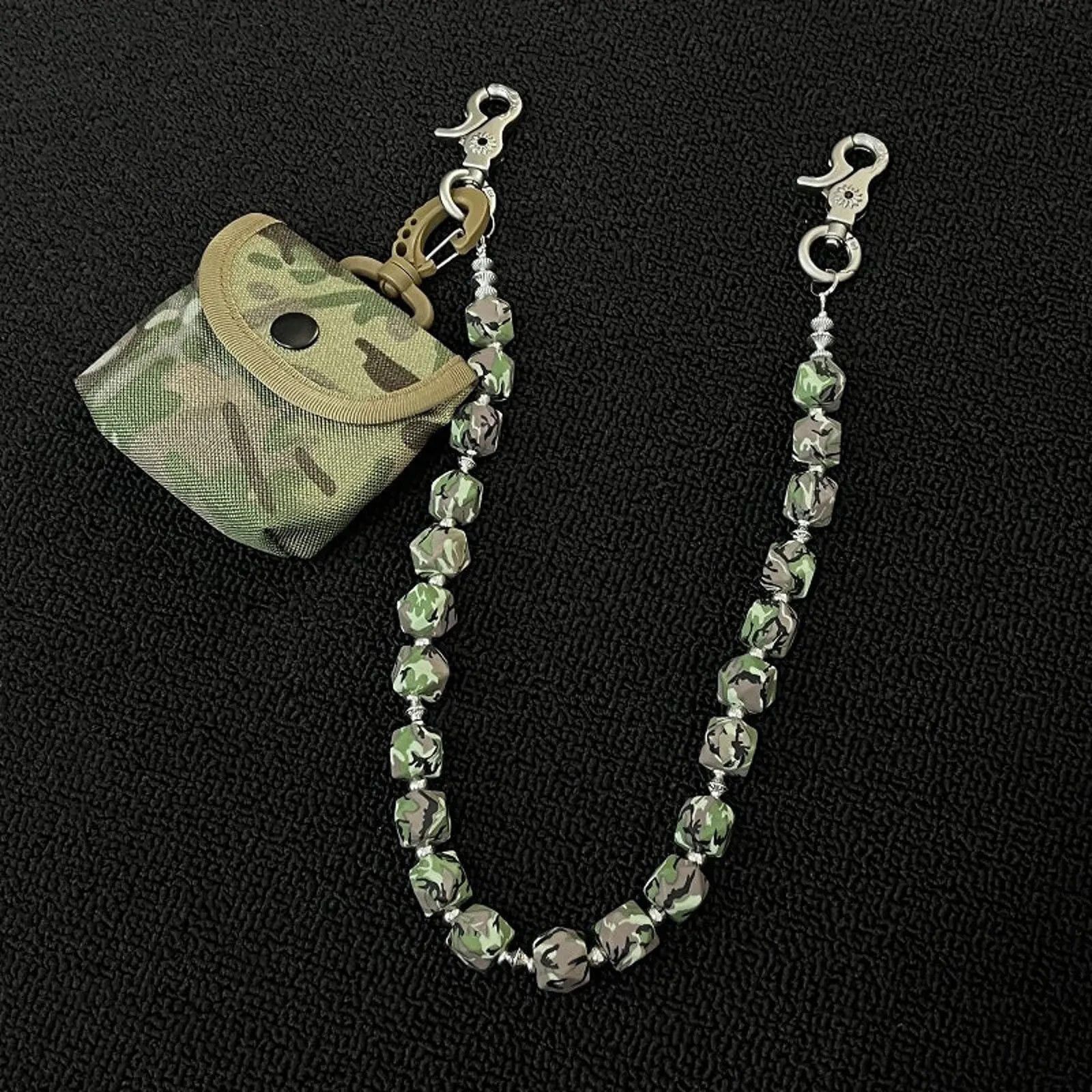 Vintage Camouflage Beaded Wallet Chain with Pouch, Pants Chain Size ONE SIZE - 3 Thumbnail