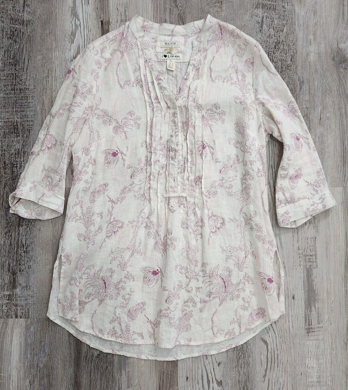 Designer Malvin I Love Linen Top Extra Large Tunic Shirt 3/4 Sleeves Size XL / US 12-14 / IT 48-50 - 6 Thumbnail