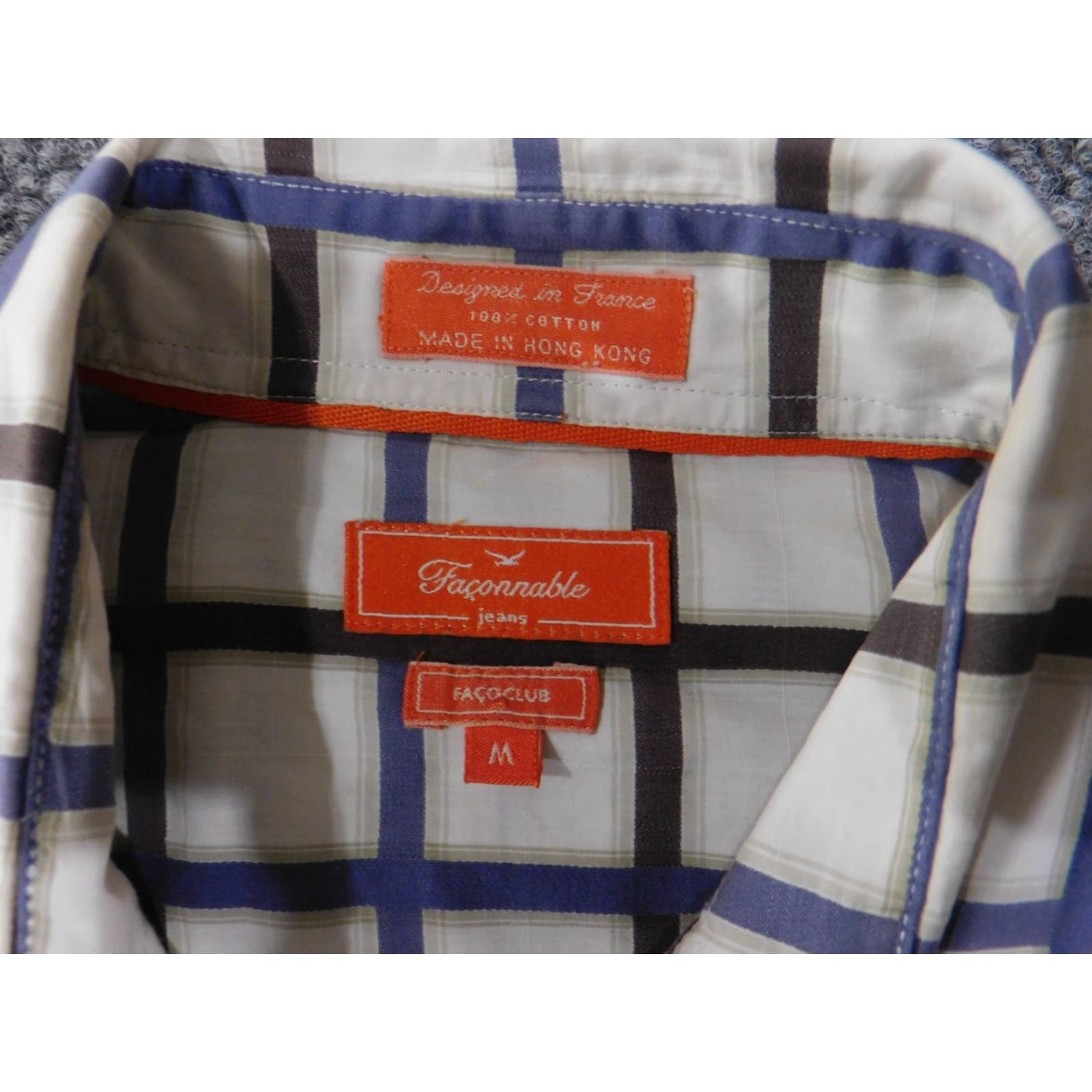 Faconnable Façonnable Shirt Mens M White Plaid Button-Up Button-Down Cotton Linen Hong Kong Logo Retro Western Size US M / EU 48-50 / 2 - 4 Thumbnail