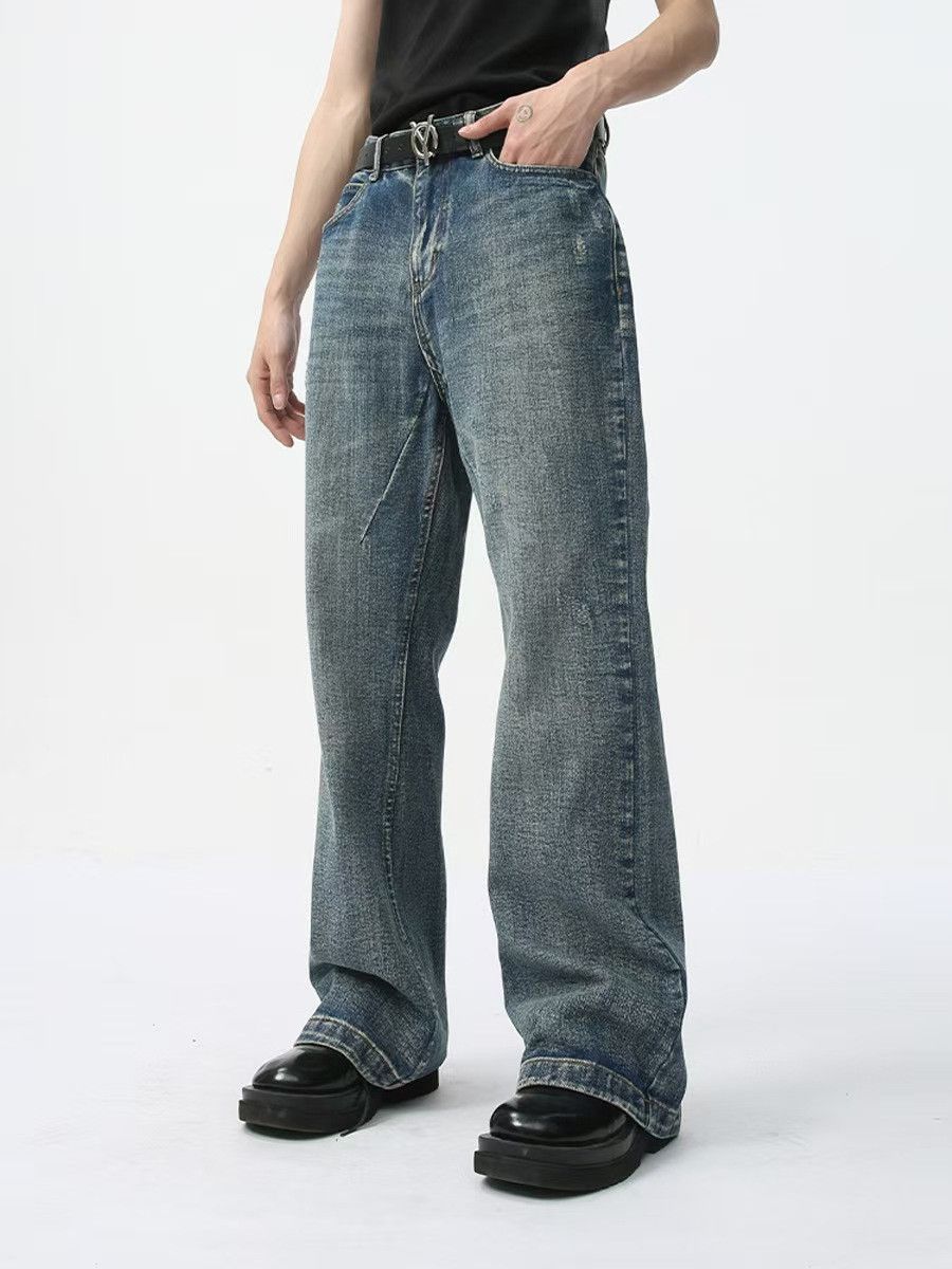 Japanese Brand × Jean Vintage High Street Cat Whisker Straight Leg Washed Jeans Size US 33 - 1 Thumbnail