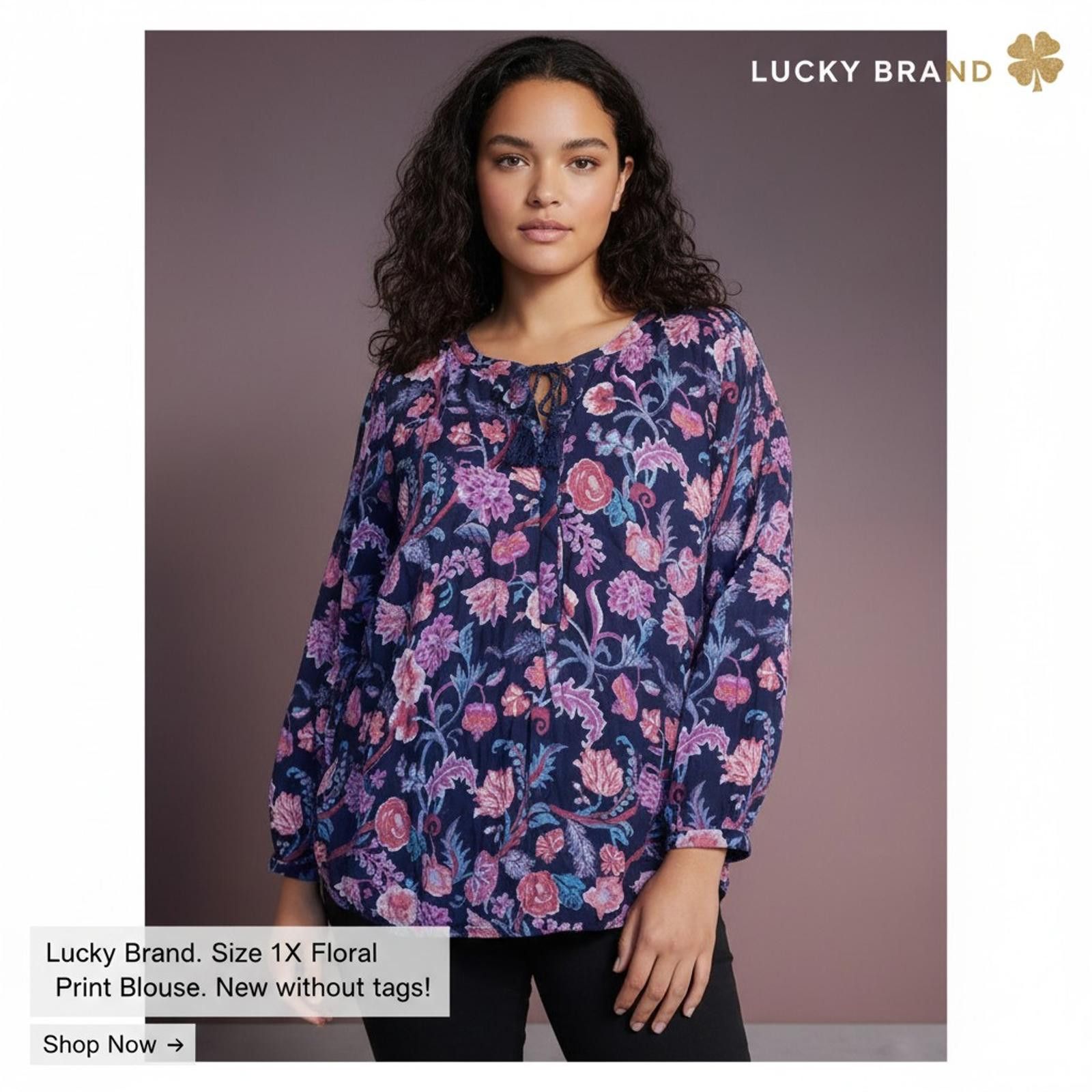 Lucky Brand Lucky Brand 1X Floral Print Blouse Navy Blue Size XL / US 12-14 / IT 48-50 - 2 Thumbnail