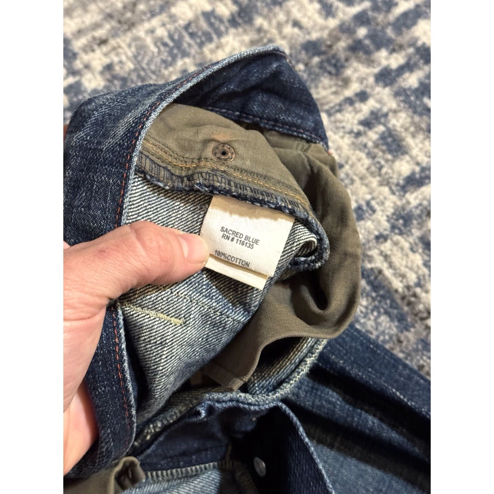 Denime Sacred Blue Jeans Bootcut Distressed Dark Wash Denim USA Regular Women 32 Inseam 33 Size 24" / US 00 / IT 34 - 6 Thumbnail