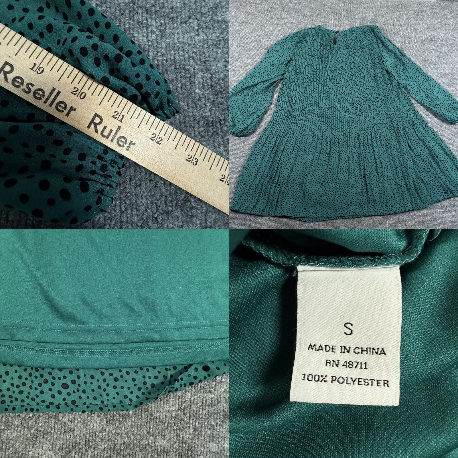 Vintage Ophelia Roe Dress Womens Small Green Black Polka Dot Long Sleeve Pleated Lined Dress Size S / US 4 / IT 40 - 8 Thumbnail