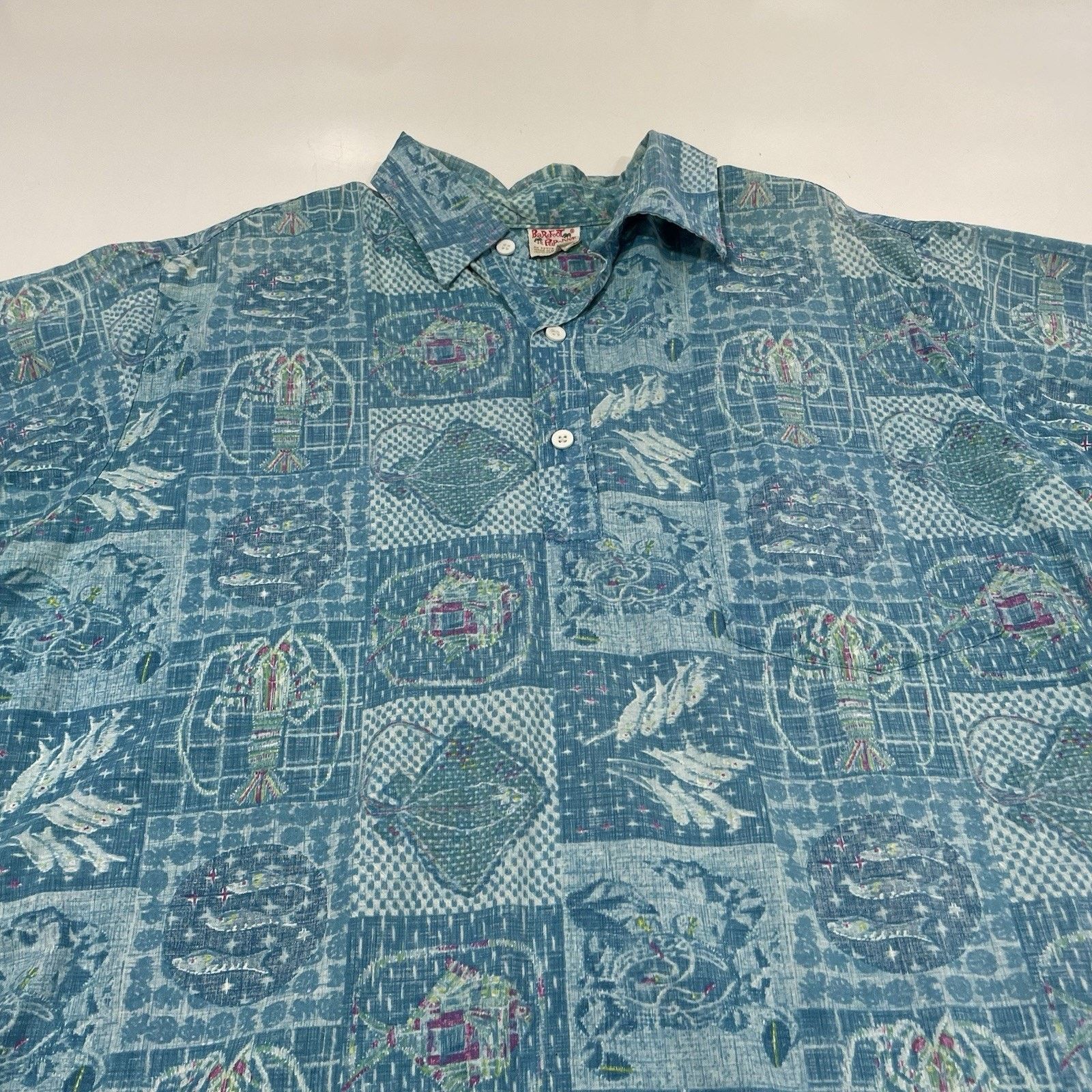 All-In Barefoot In Paradise Blue Hawaiian Shirt Fish Lobster Ray XL Size US XL / EU 56 / 4 - 4 Thumbnail