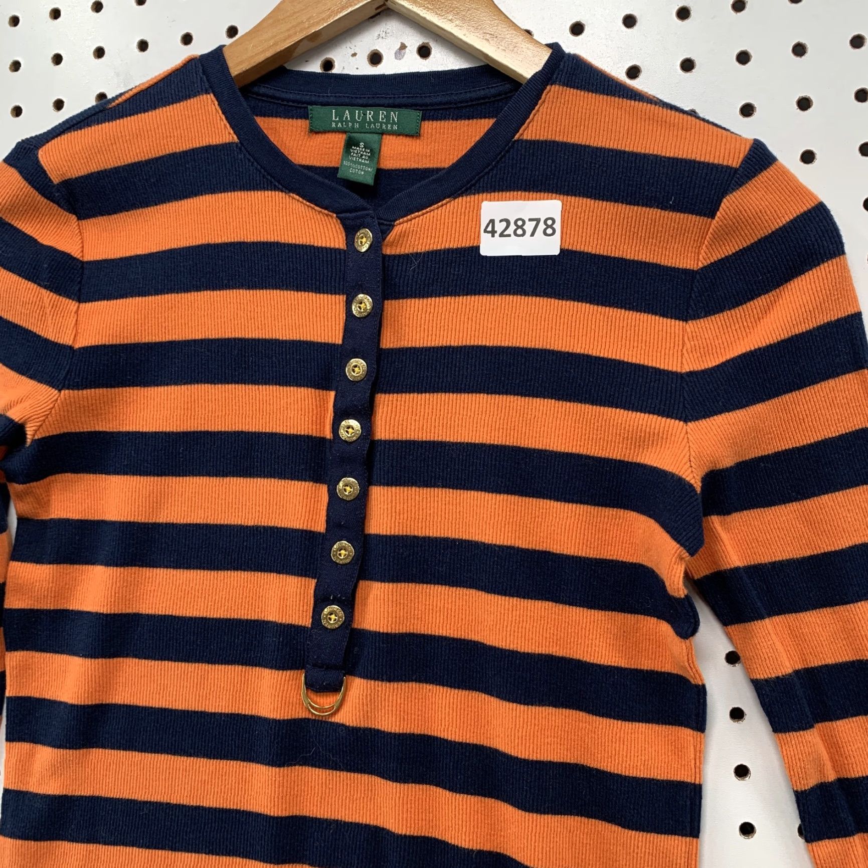 Ralph Lauren Lauren Ralph Lauren Henley Shirt Womens Small Orange Navy Striped 3/4 Sleeve Casual Blouse Size S / US 4 / IT 40 - 7 Thumbnail