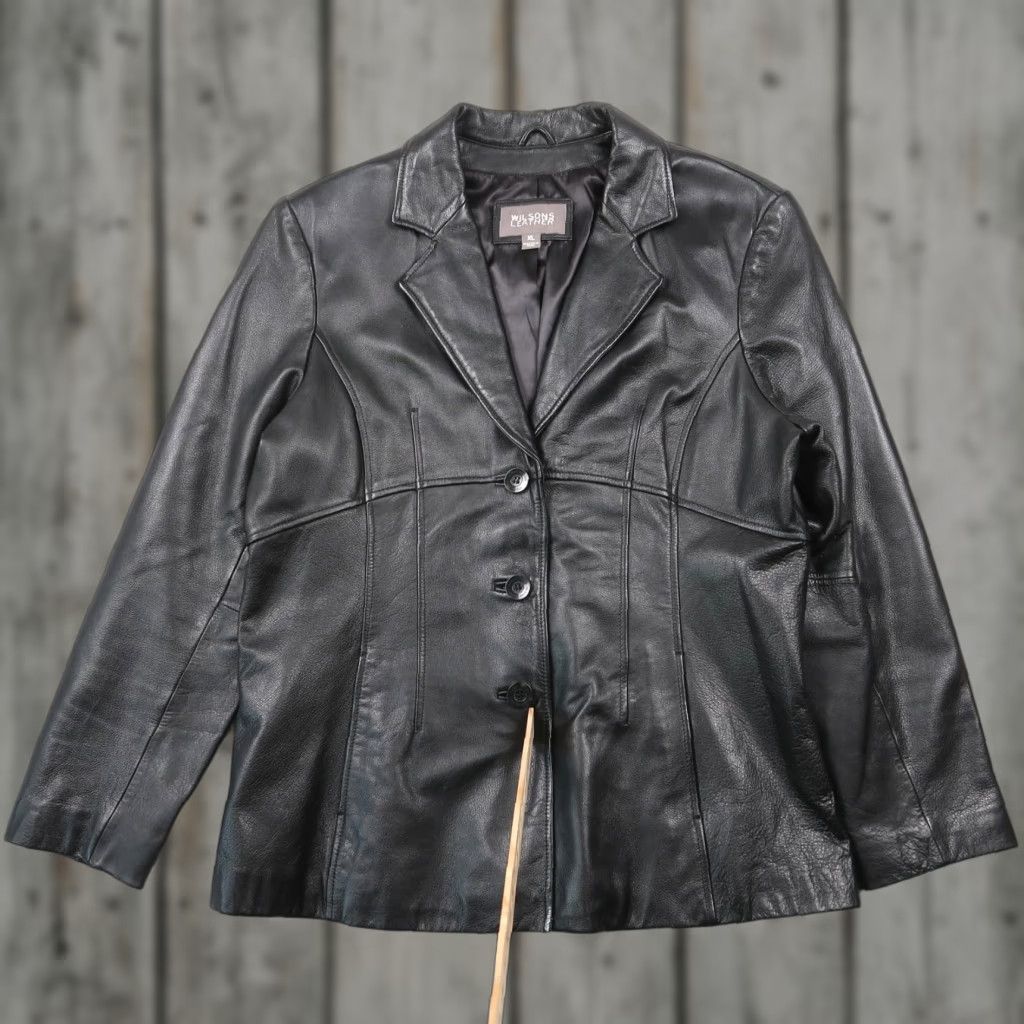Vintage Wilsons Leather Jacket Womens XL Black Button Front Mid Length Tailored Size XL / US 12-14 / IT 48-50 - 1 Thumbnail