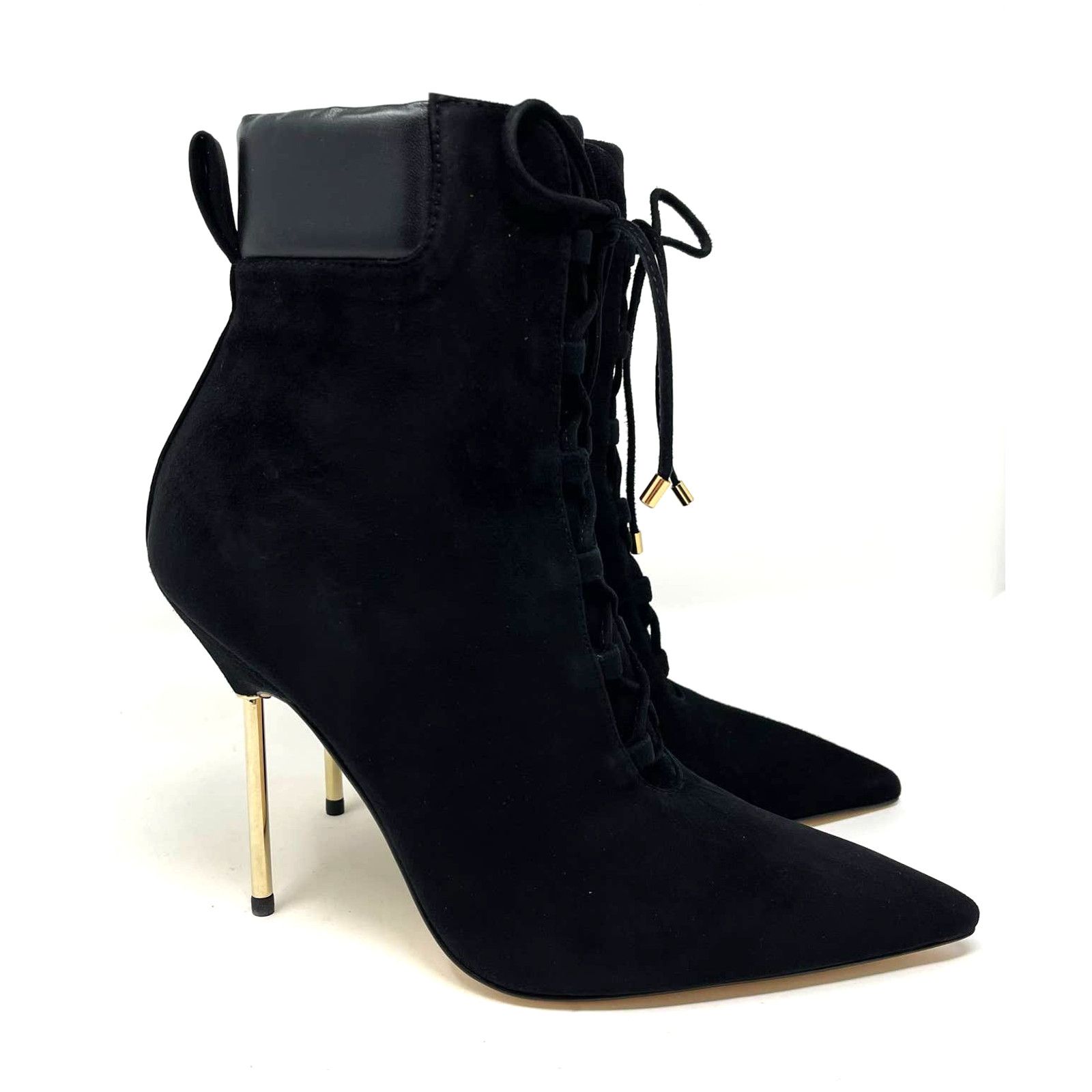 Good American Scandal Lace Up Stilleto Booties Black 8.5