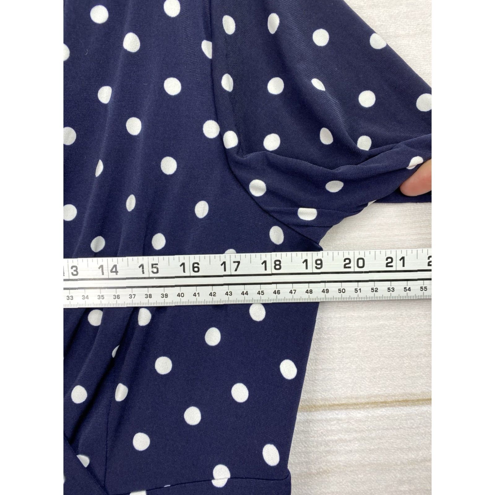 Vintage VINTAGE Jessica Howard Dress Sz 16 Blue Polka Dot Stretch Short Sleeve V Neck Midi Zip Dress Women Regular 16 Blue Polka Dot Classic A-Line Hair? Size 38" / US 16 / IT 52 - 4 Thumbnail