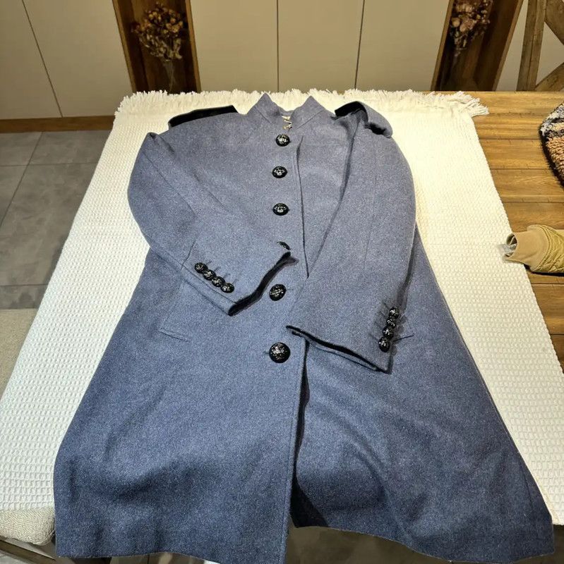Burberry Burberry Blue Wool Long Coat for Women Size S / US 4 / IT 40 - 1 Thumbnail