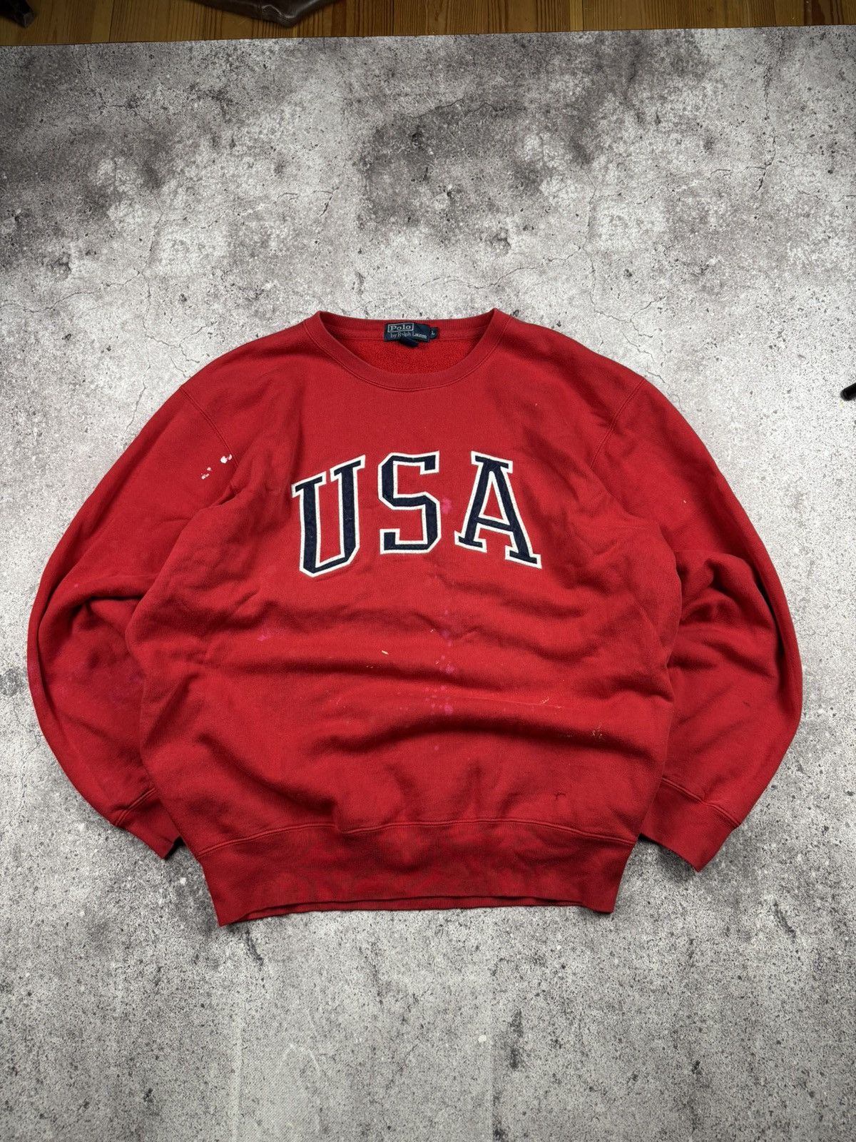 Polo Ralph Lauren VTG 90s POLO RALPH LAUREN USA BAGGY PAINTED Y2KSWEATSHIRT Size US XL / EU 56 / 4 - 1 Thumbnail