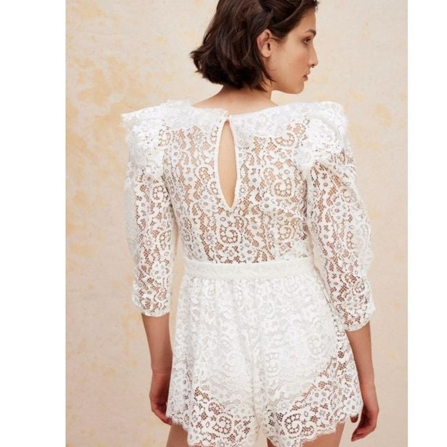 For Love & Lemons × Free People New Santo Lace Deep V-neck Romper $268 MEDIUM Size 32" / US 10 / IT 46 - 4 Thumbnail
