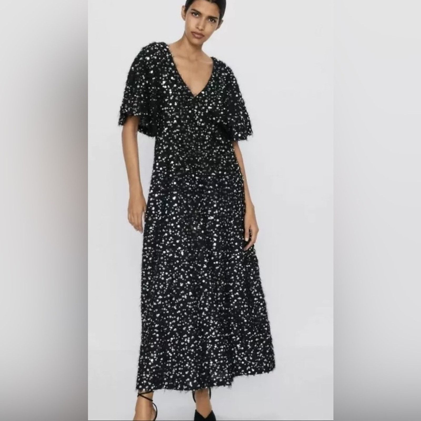 knee length dresses for ladies Zara Black White Silk Satin Polka Dots Cowl Neck Cami Slip Midi Dress – Brie main image 1