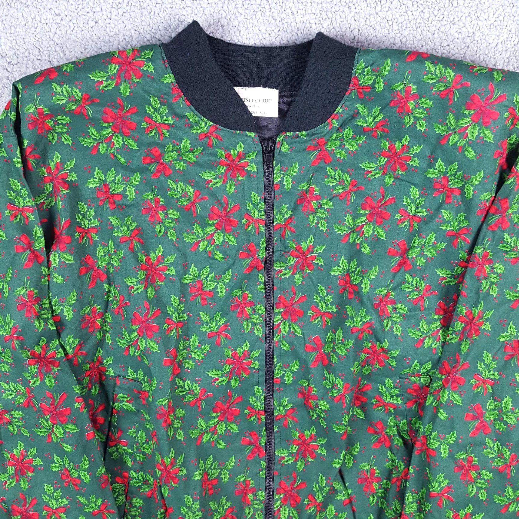 Vintage VINTAGE 80s Infinity Chic Christmas Zip Up Jacket One Size Green Windbreaker Retro Bohemian Y2K Womens Size ONE SIZE - 2 Thumbnail