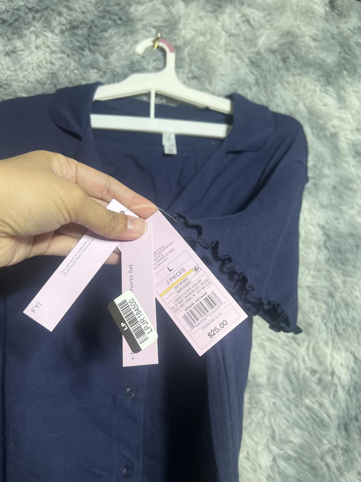 Other Wild fable Navy Blue Button-Up Shirt w Ruffle Sleeves Large Size ONE SIZE - 3 Thumbnail