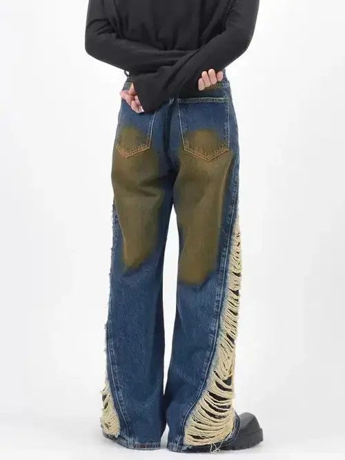 Japanese Brand × Jean Retro distressed patchwork design tassel jeans Size US 32 / EU 48 - 3 Thumbnail