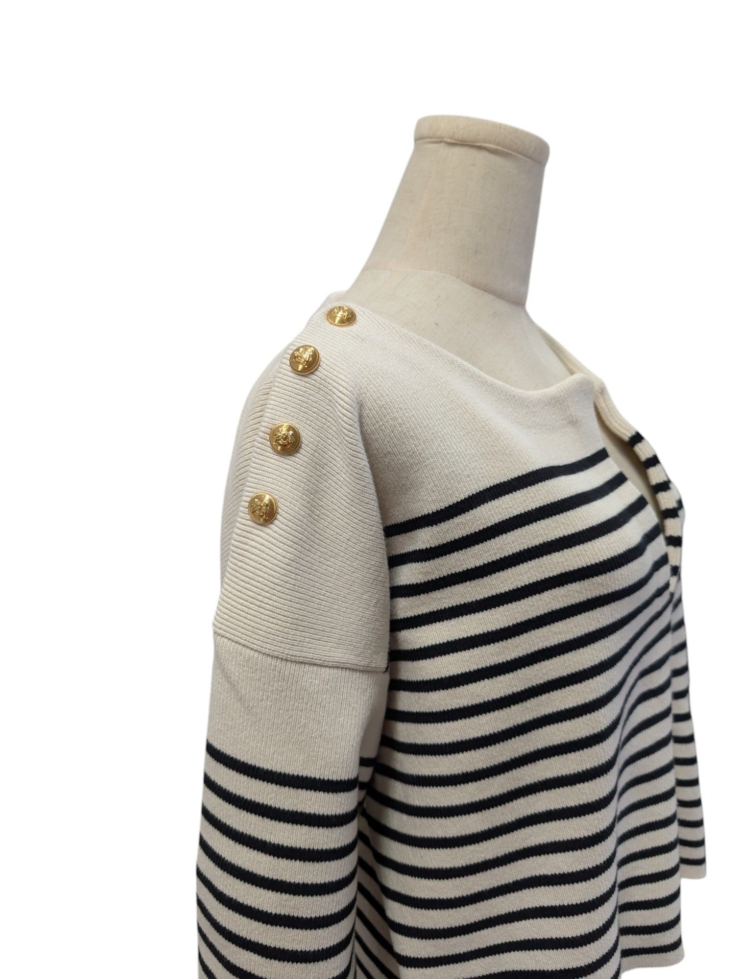 Celine V-Neck Striped Knitted Top With Logo Buttons On Shoulders Size M / US 6-8 / IT 42-44 - 5 Thumbnail
