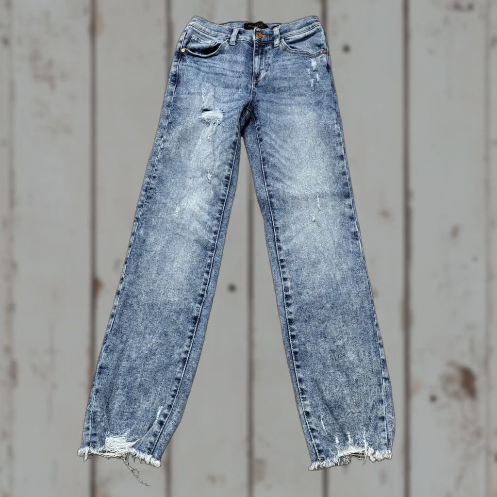 Vintage KENDALL + KYLIE Jeans The Icon High Rise Straight Distressed 1/25 Women's Denim Blue Distressed Jeans Hosiery? Size 42" / US 20 - 1 Thumbnail