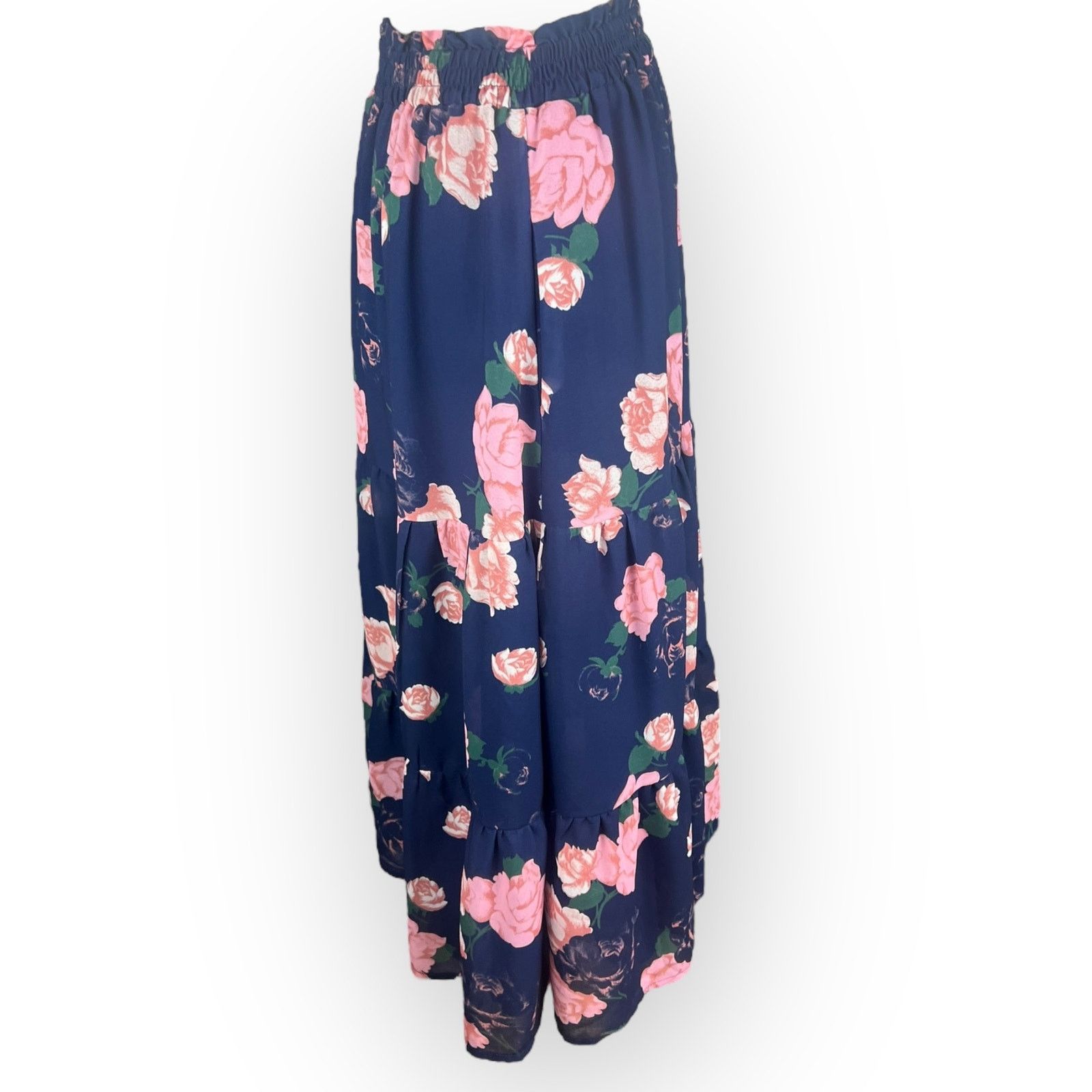 Vintage Modcloth Floral A-Line Skirt Navy Blue & Pink Flowers Size 28" / US 6 / IT 42 - 2 Thumbnail