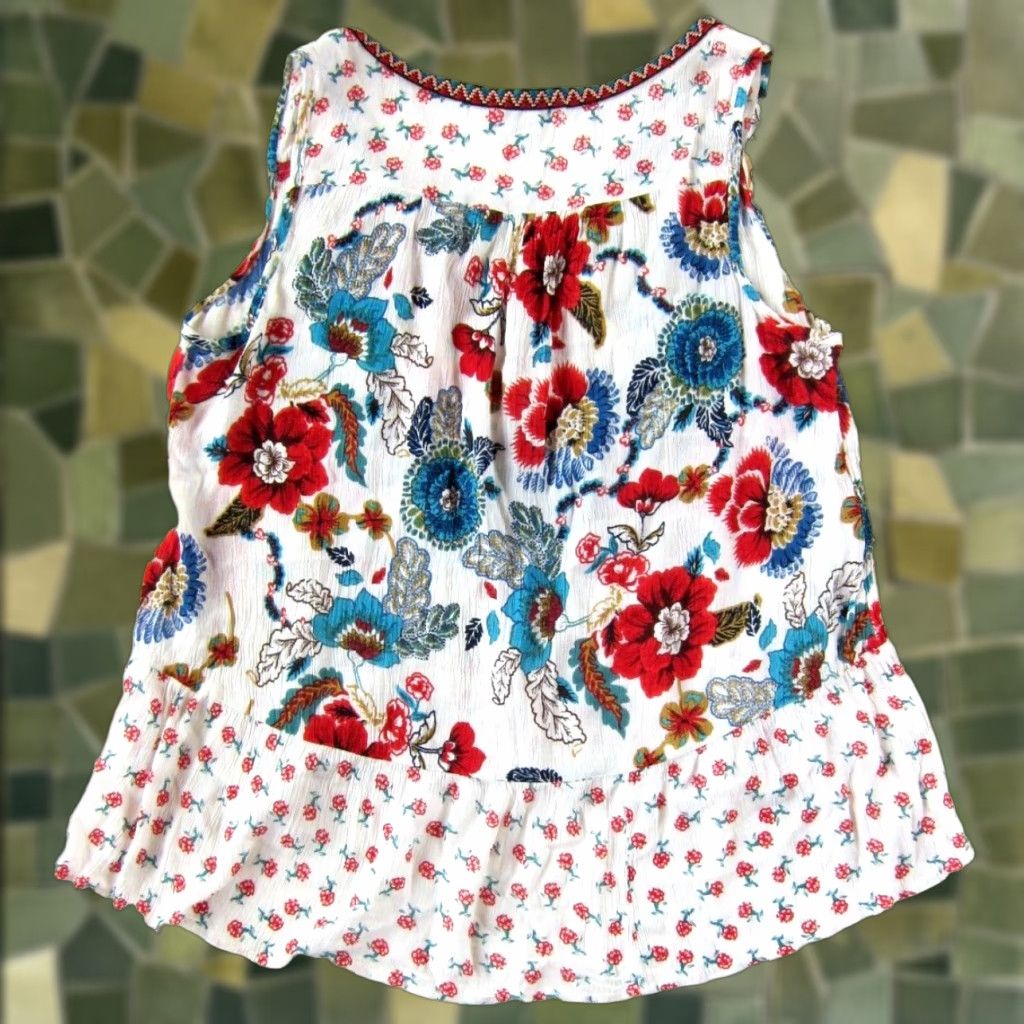 Anthropologie Patrons Of Peace Anthropologie Floral Rayon Red Tunic Tank Blouse S Womens Size S / US 4 / IT 40 - 1 Thumbnail