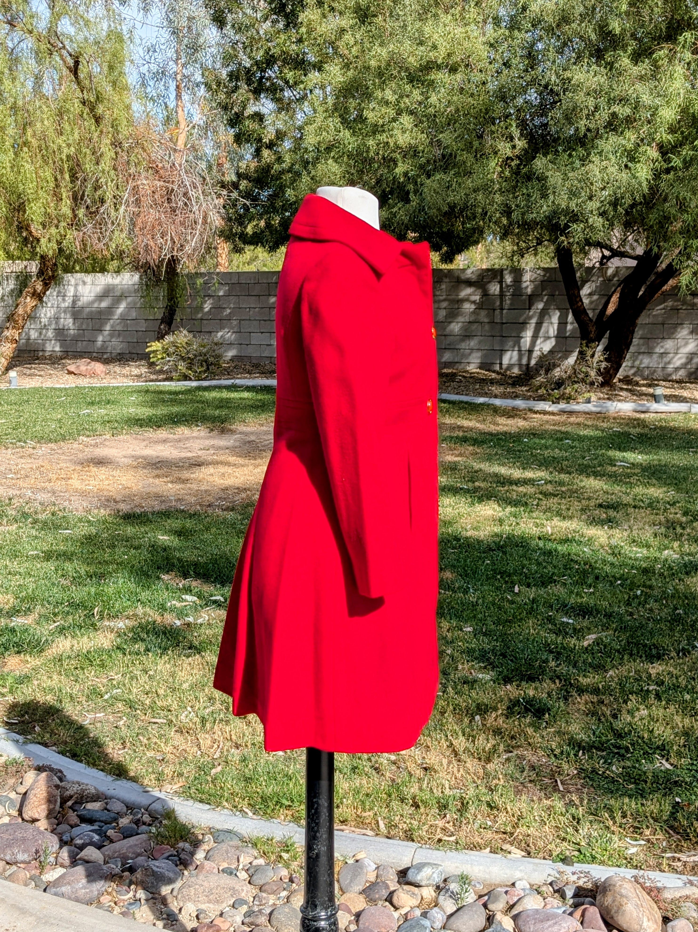 Vintage 1960s Vintage Petite Acme Crimson Wool Fit & Flare Long Coat Size XS / US 0-2 / IT 36-38 - 2 Thumbnail