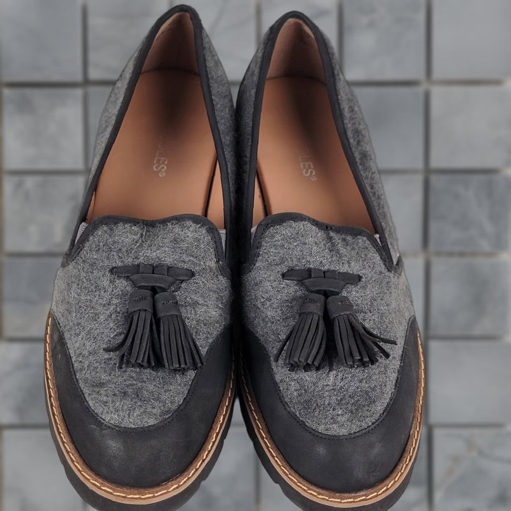 Vintage Aerosoles Women's Pen Name Kiltie Loafer Black & Grey Tasseled Slip On Flat Size US 10 / IT 40 - 1 Thumbnail