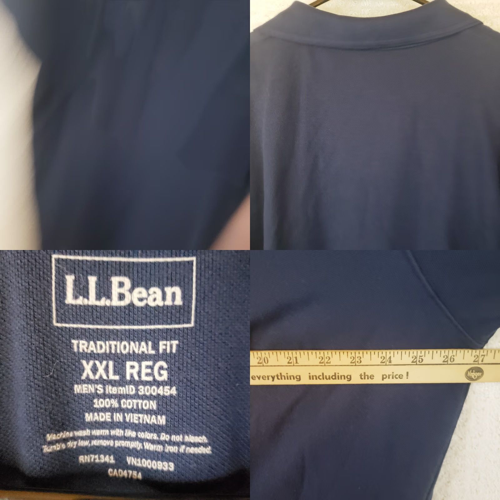Vintage LL Bean Mens Polo Shirt Short Sleeve XXL Navy Blue 100% Cotton Heavy 300454 Size US XXL / EU 58 / 5 - 8 Thumbnail