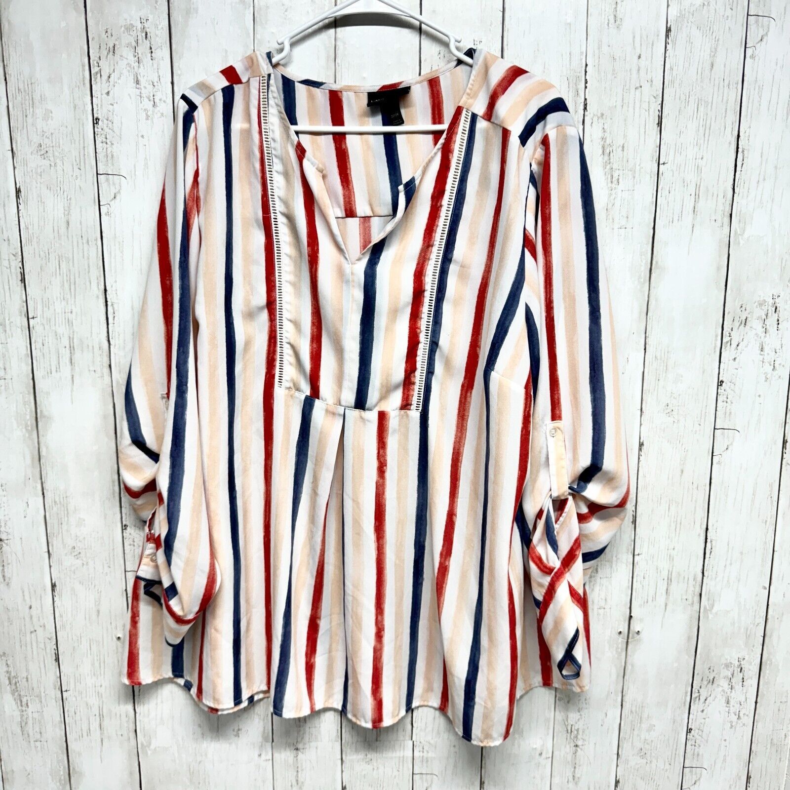 Other Lane Bryant Blouse 22/24 Striped Roll Tab Sleeve Lightweight Size 3XL / US 20-22 - 1 Thumbnail