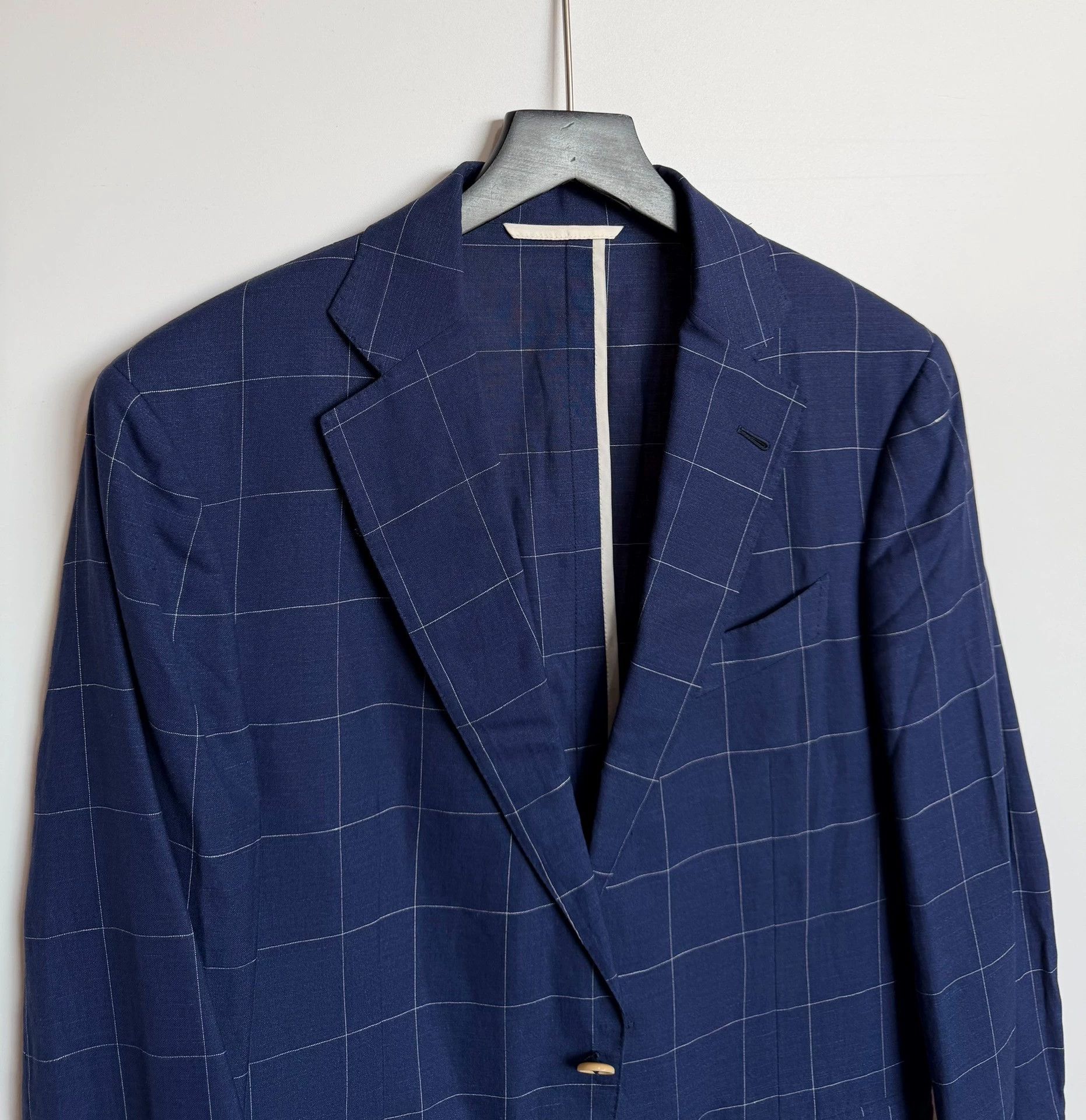 Ermenegildo Zegna Zegna Wool Linen Silk Blue Plaid Crossover Jacket 48 Size 48S - 6 Thumbnail