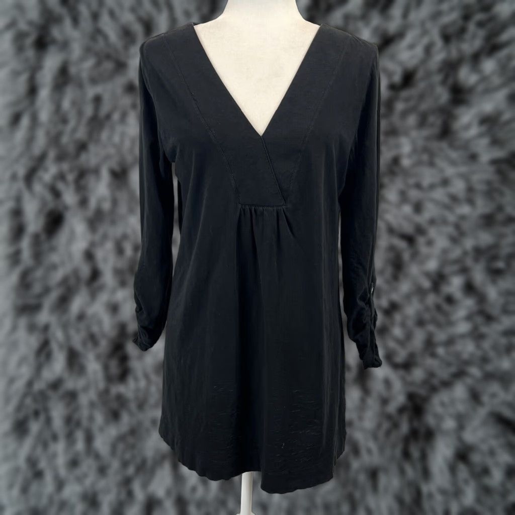 J. Jill J. Jill Womens Black V-Neck Tunic Shirt Dress Medium Long Sleeve Roll Tab Size M / US 6-8 / IT 42-44 - 1 Thumbnail