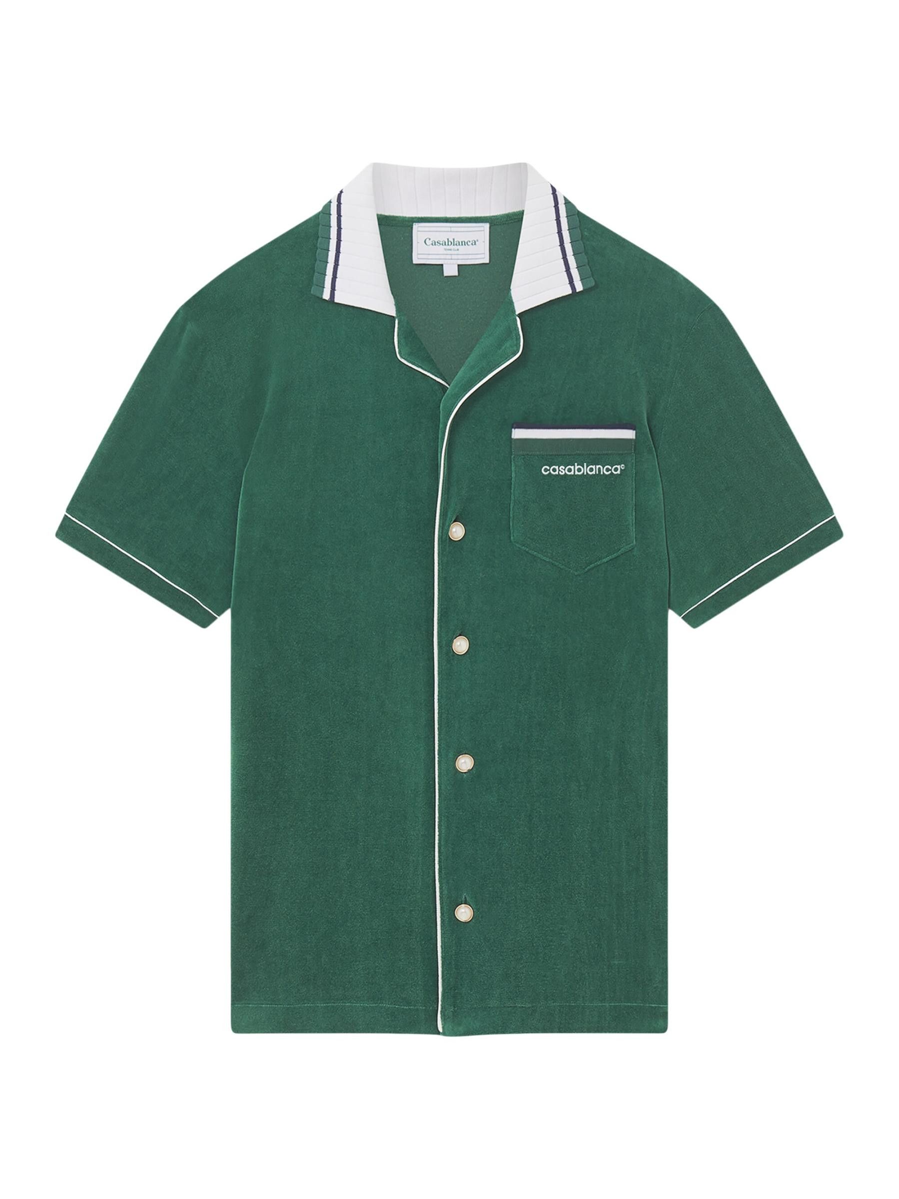 Casablanca os11x0725 Cotton-Blend Velour Short-Sleeve Shirt Evergreen Size US S / EU 44-46 / 1 - 1 Thumbnail
