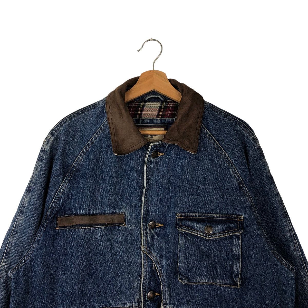 Wrangler 🔥90’s DENIM CHORE JACKET WRANGLER USA TARTAN DESIGN LINING Size US S / EU 44-46 / 1 - 2 Thumbnail