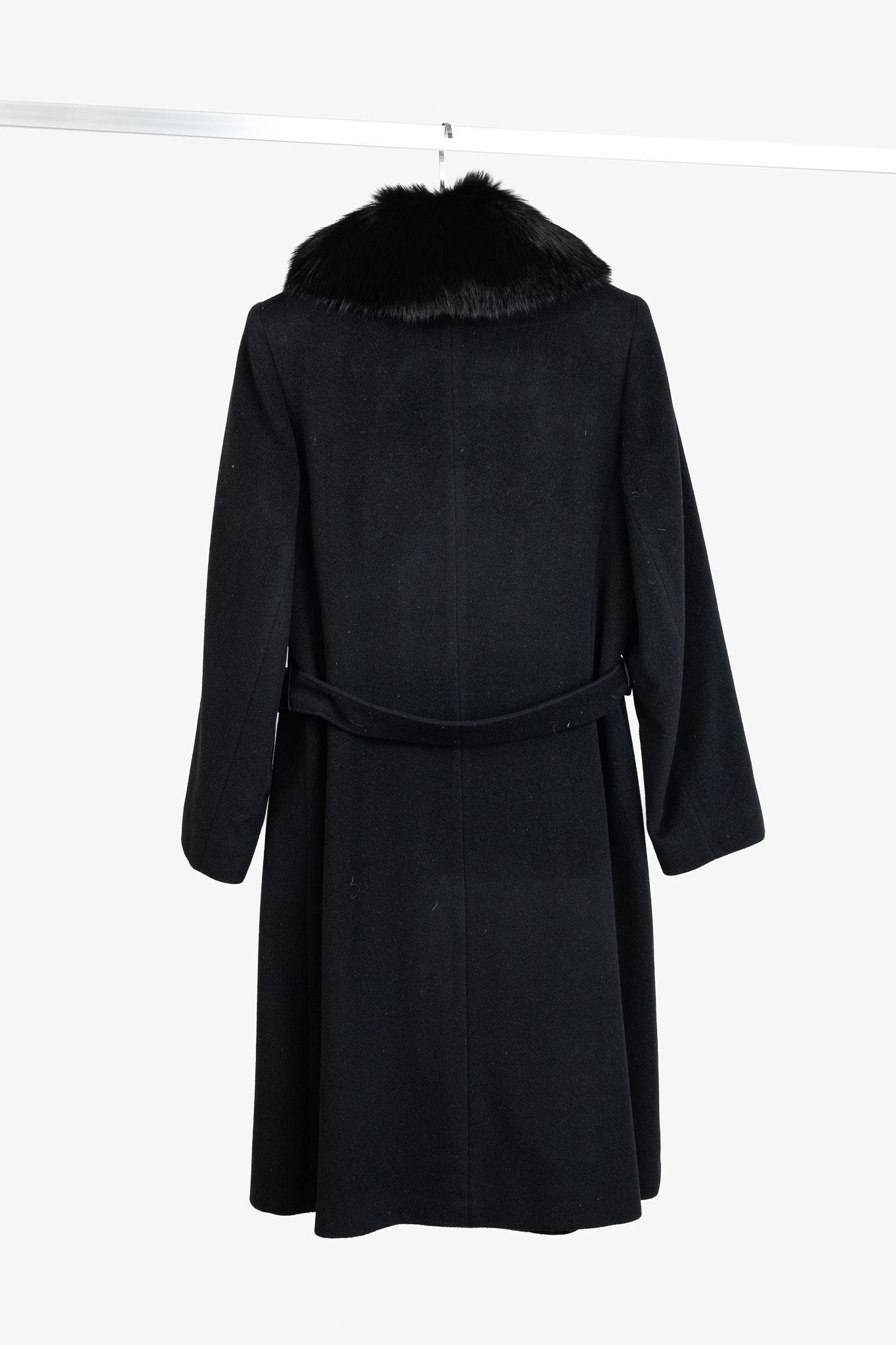 Holt Renfrew Holt Renfrew Black Wool Fur-Collar Belted Maxi Coat Size M / US 6-8 / IT 42-44 - 3 Thumbnail
