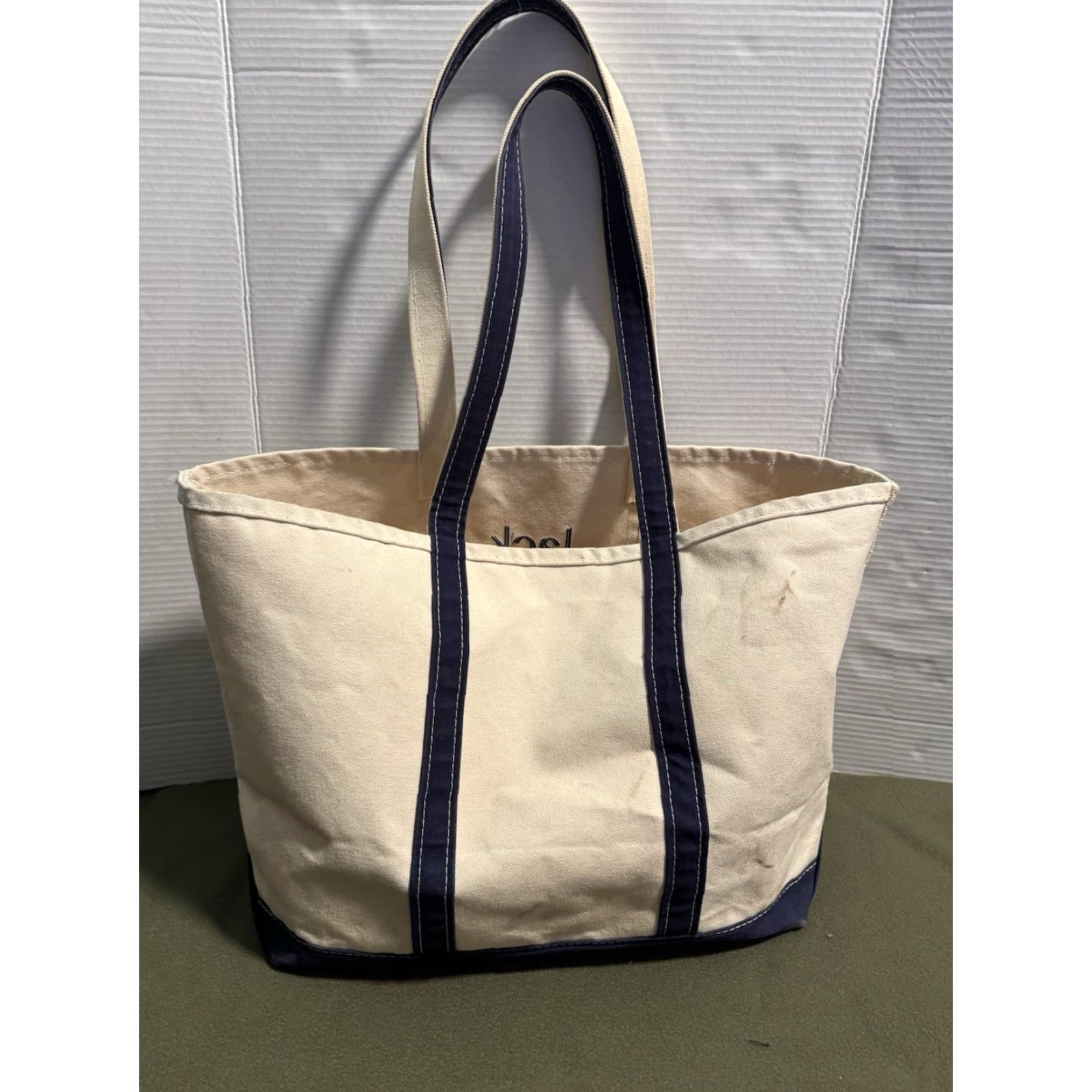 Vintage VINTAGE L.L. BEAN Boat and Tote Large Navy Blue Made in USA Monogram Jack Tote Mens Unisex Adults 90s Canvas Navy Blue Size ONE SIZE - 6 Thumbnail