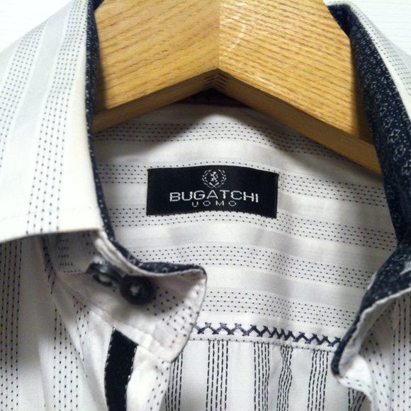 BUGATCHI BUGATCHI MENS WHITE 100%COTTON CASUAL SHIRT SIZE: L Size US L / EU 52-54 / 3 - 5 Thumbnail