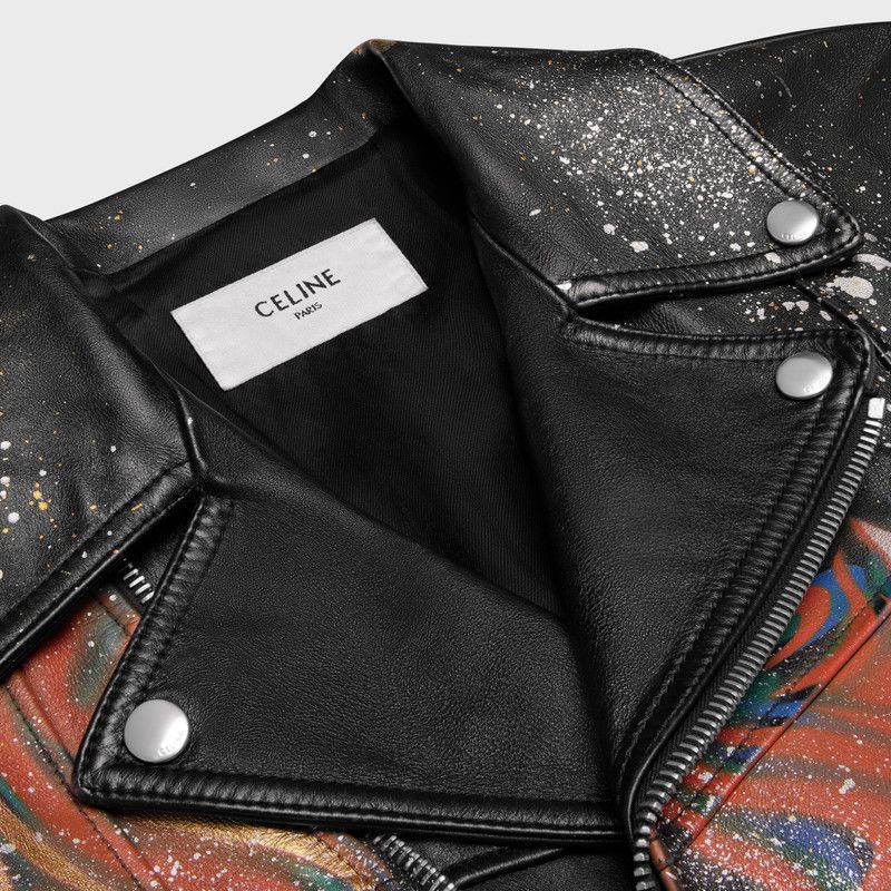 Celine o1mle0426 Hand Painted Biker Jacket in Multicolor Size US L / EU 52-54 / 3 - 3 Thumbnail