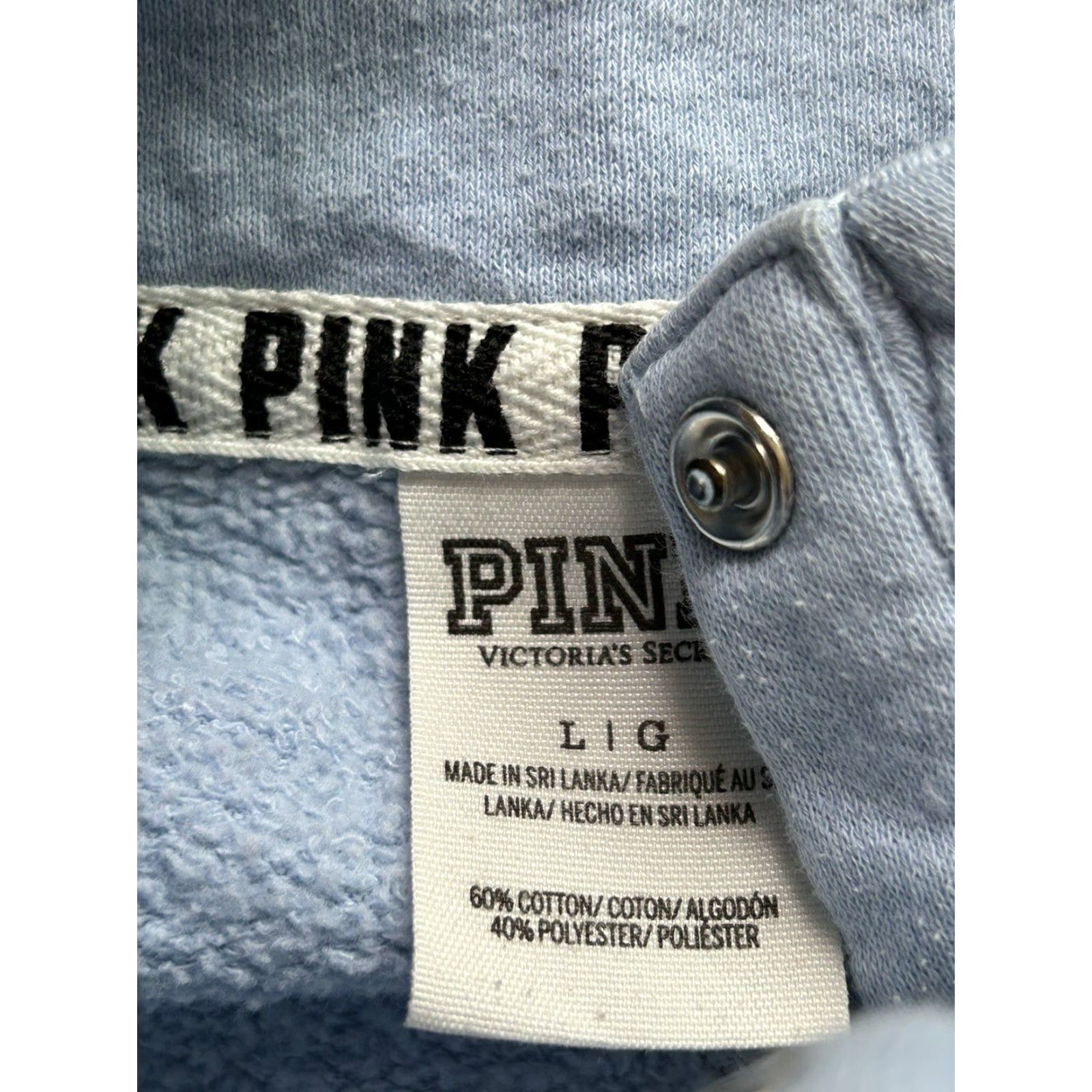 Victoria's Secret VS Pink Logo Sweatshirt 1/4 Button Pullover Light Blue Large Women Size L / US 10 / IT 46 - 4 Thumbnail