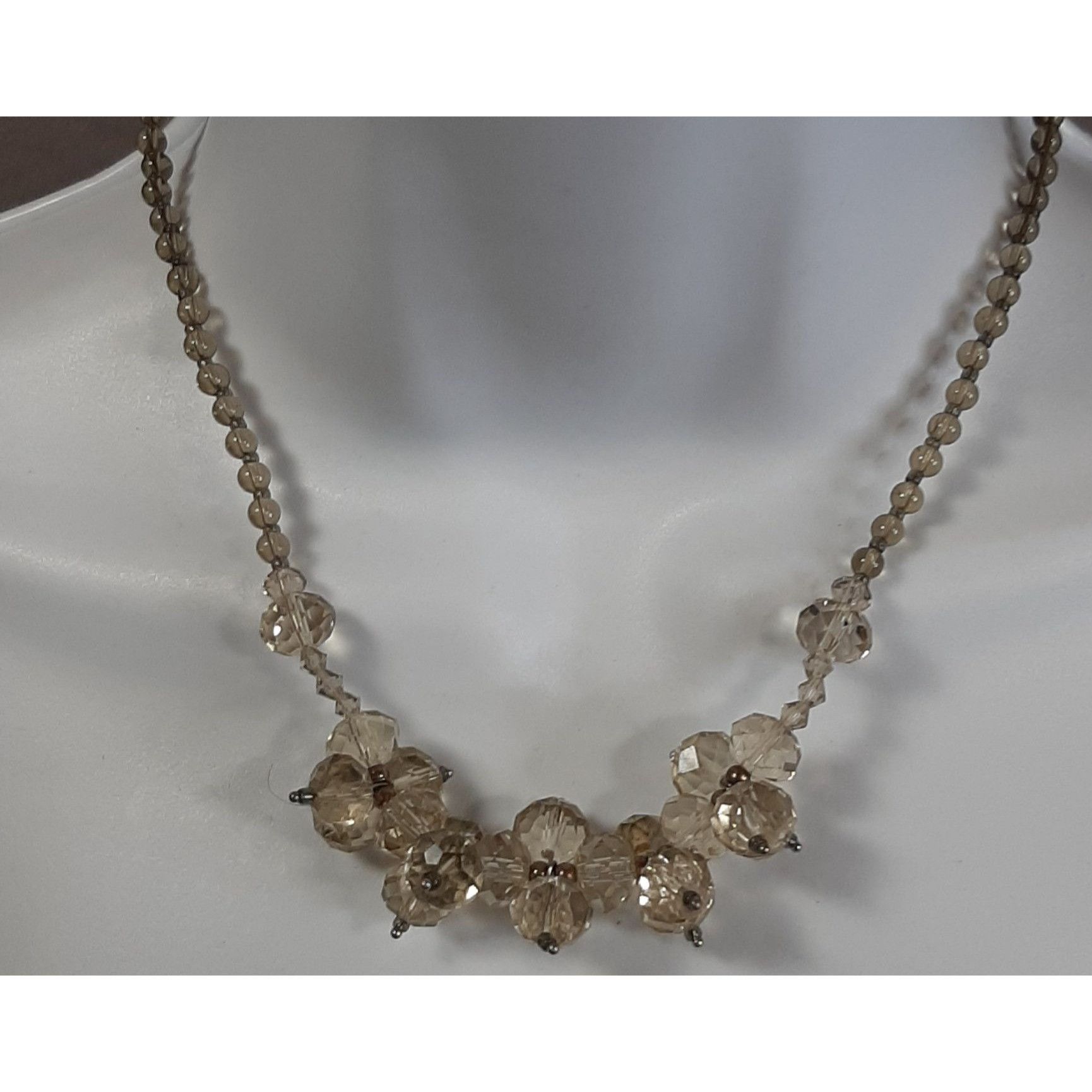 Other Vintage Smoky Glass Beaded Necklace With Cluster Accents Size ONE SIZE - 1 Thumbnail
