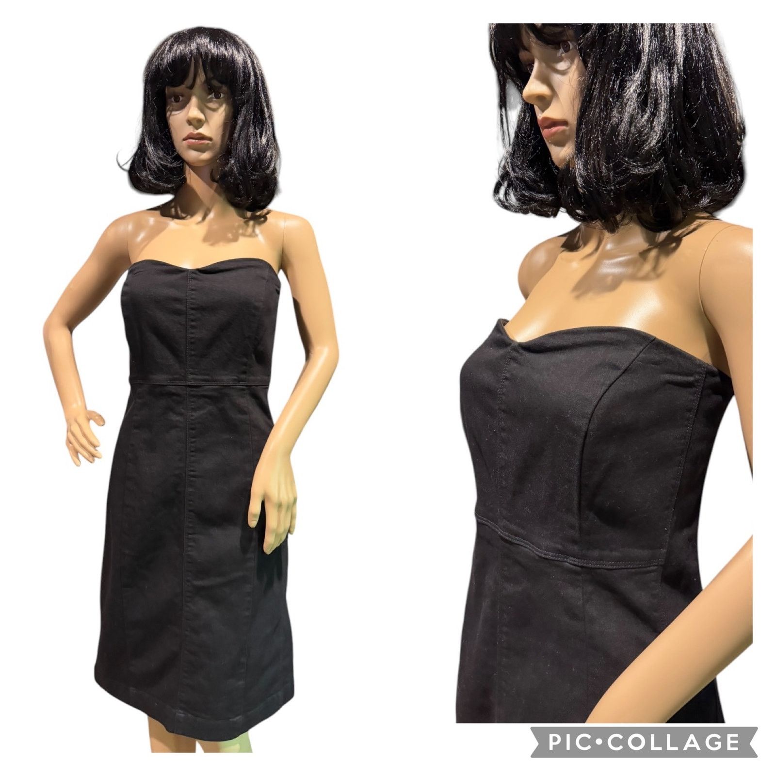 Gap NWT 2011 Gap black denim strapless stretchy patchwork dress Size L / US 10 / IT 46 - 1 Thumbnail
