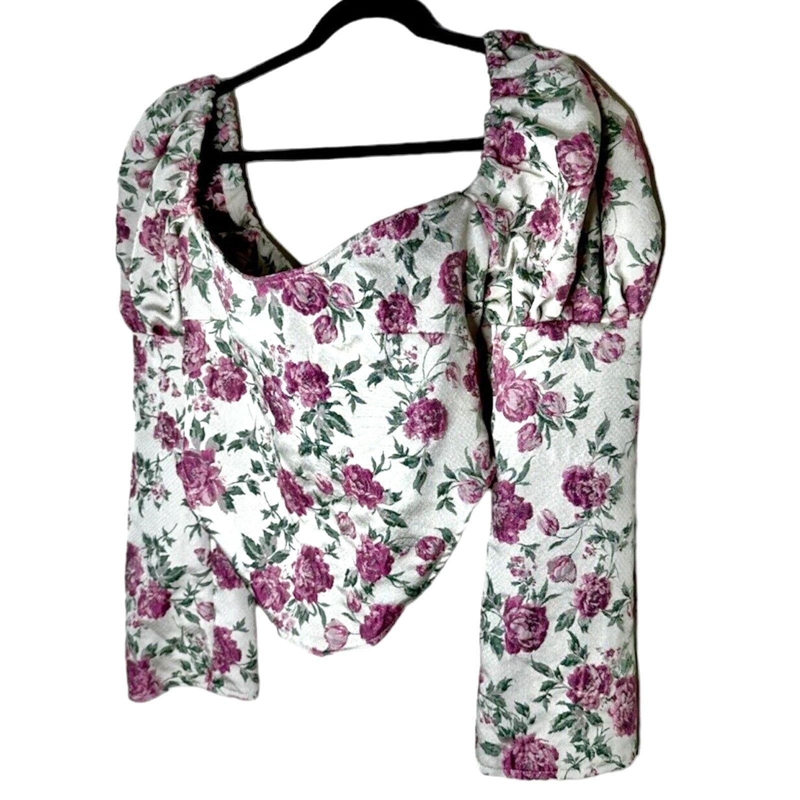 Olivia Rose The Label Floral Square Neck Puff Sleeve Crop XL